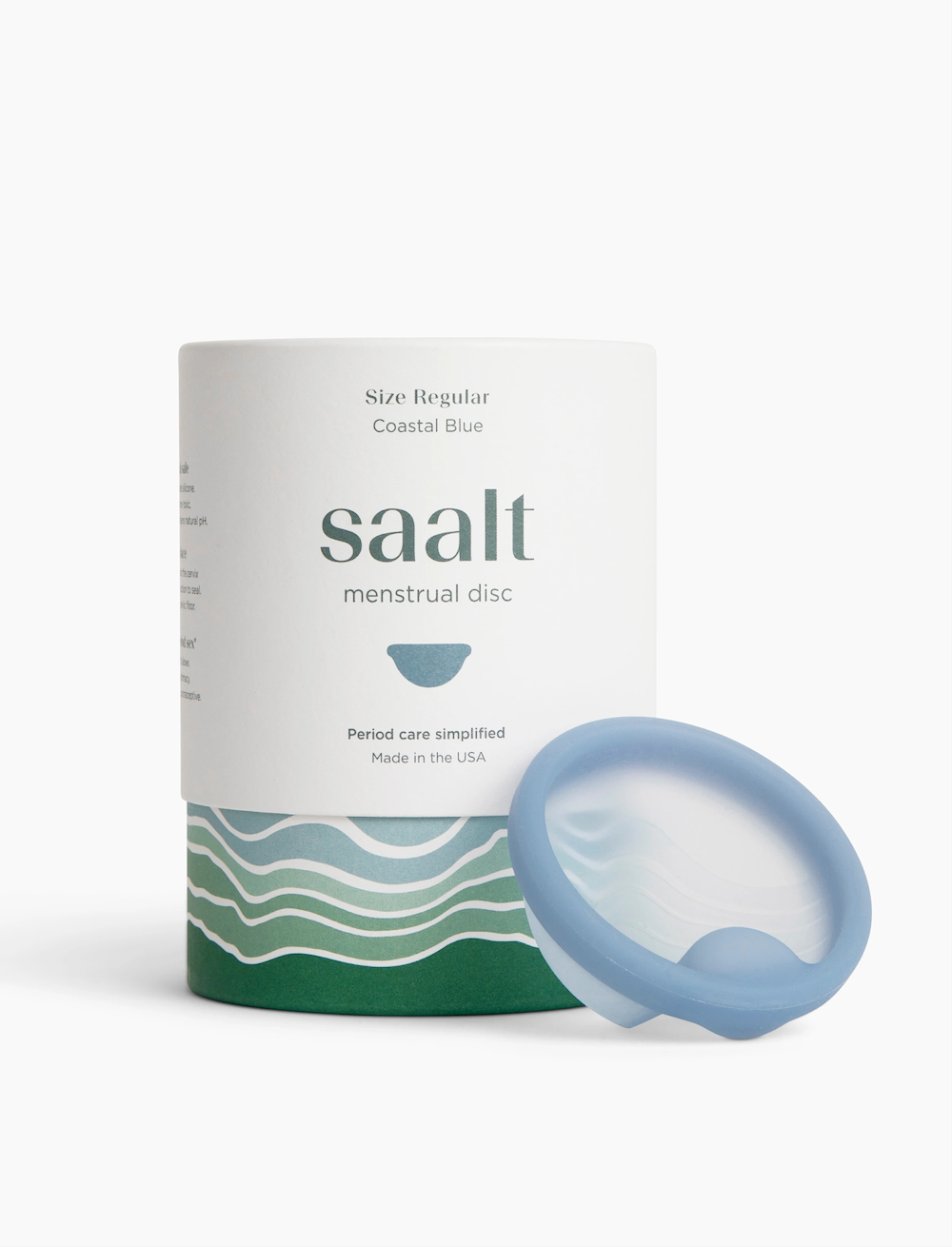 A Saalt Menstrual Disc in color Coastal Blue.