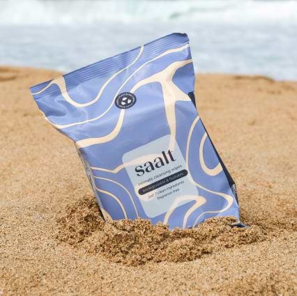 saalt intimate wipes pushed into the sand