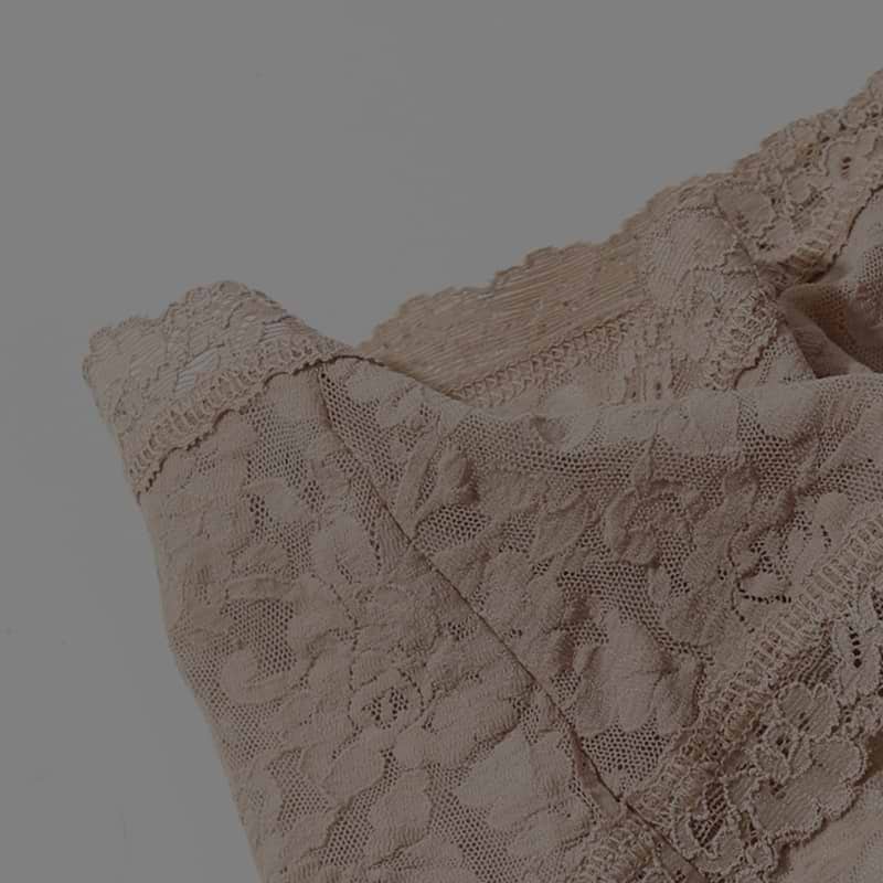 Closeup showing Hanky Panky Lace fabric in color Chai.