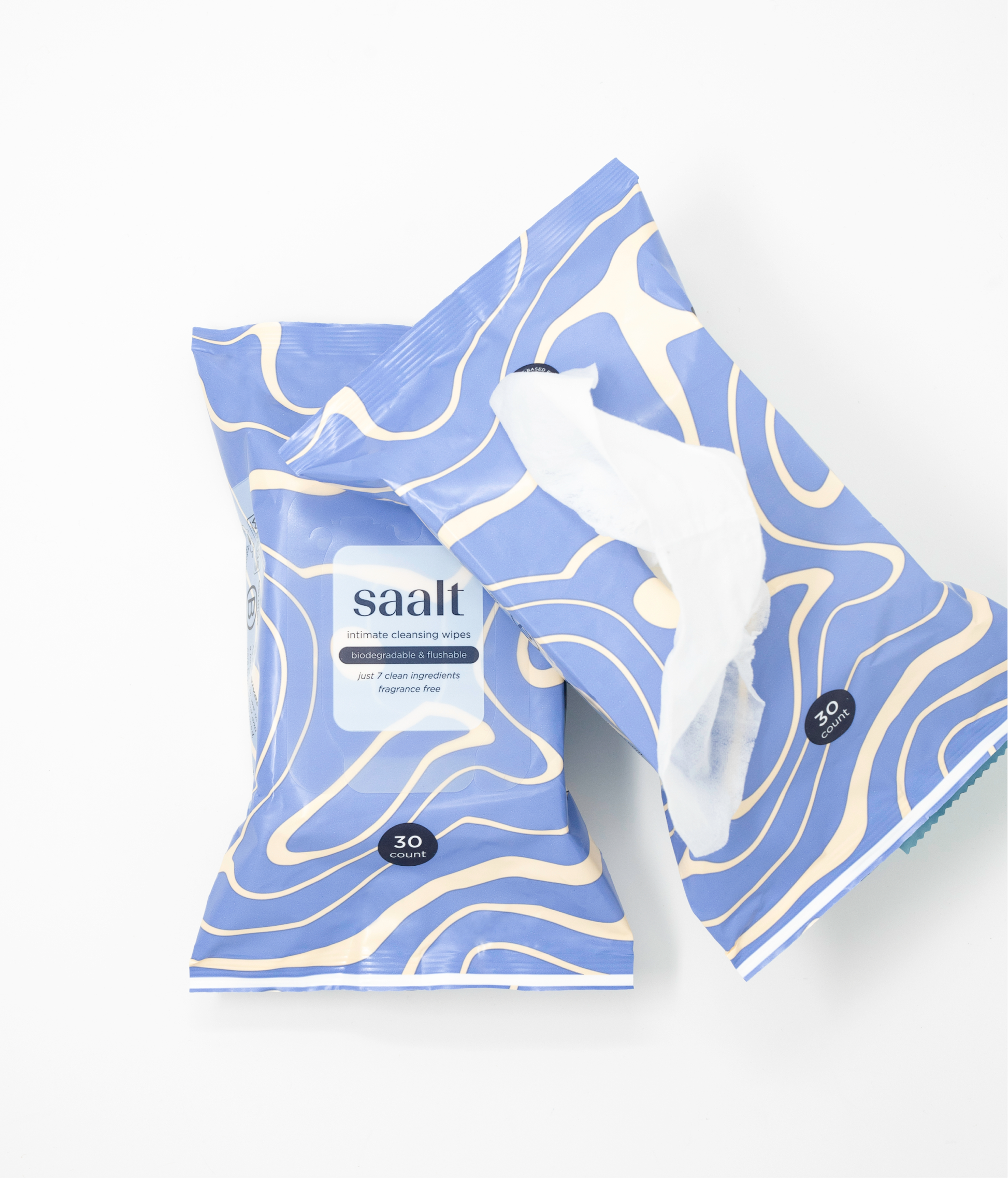 Packaged tissues with 'saalt' branding on a white background
