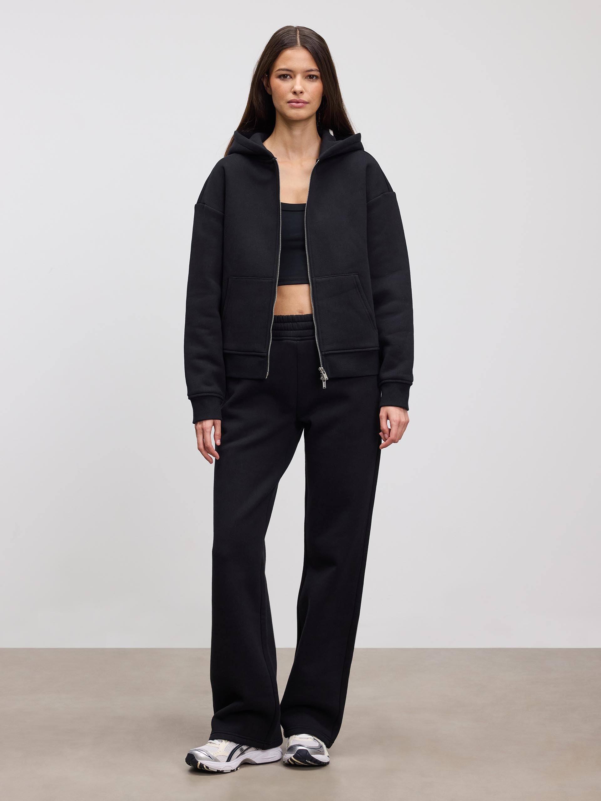 Womens Relaxed Zip Hoodie in Black