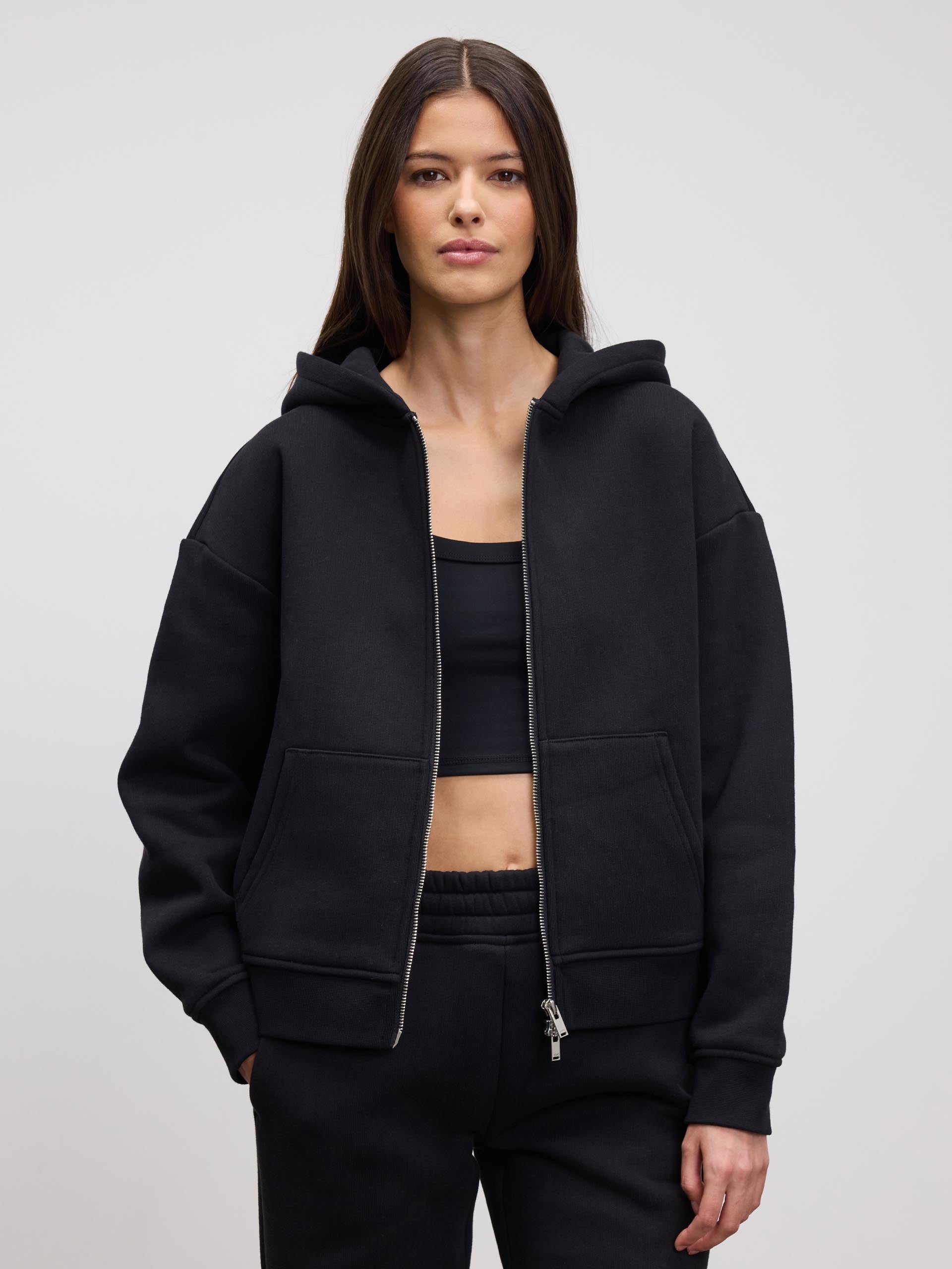 Womens Relaxed Zip Hoodie in Black