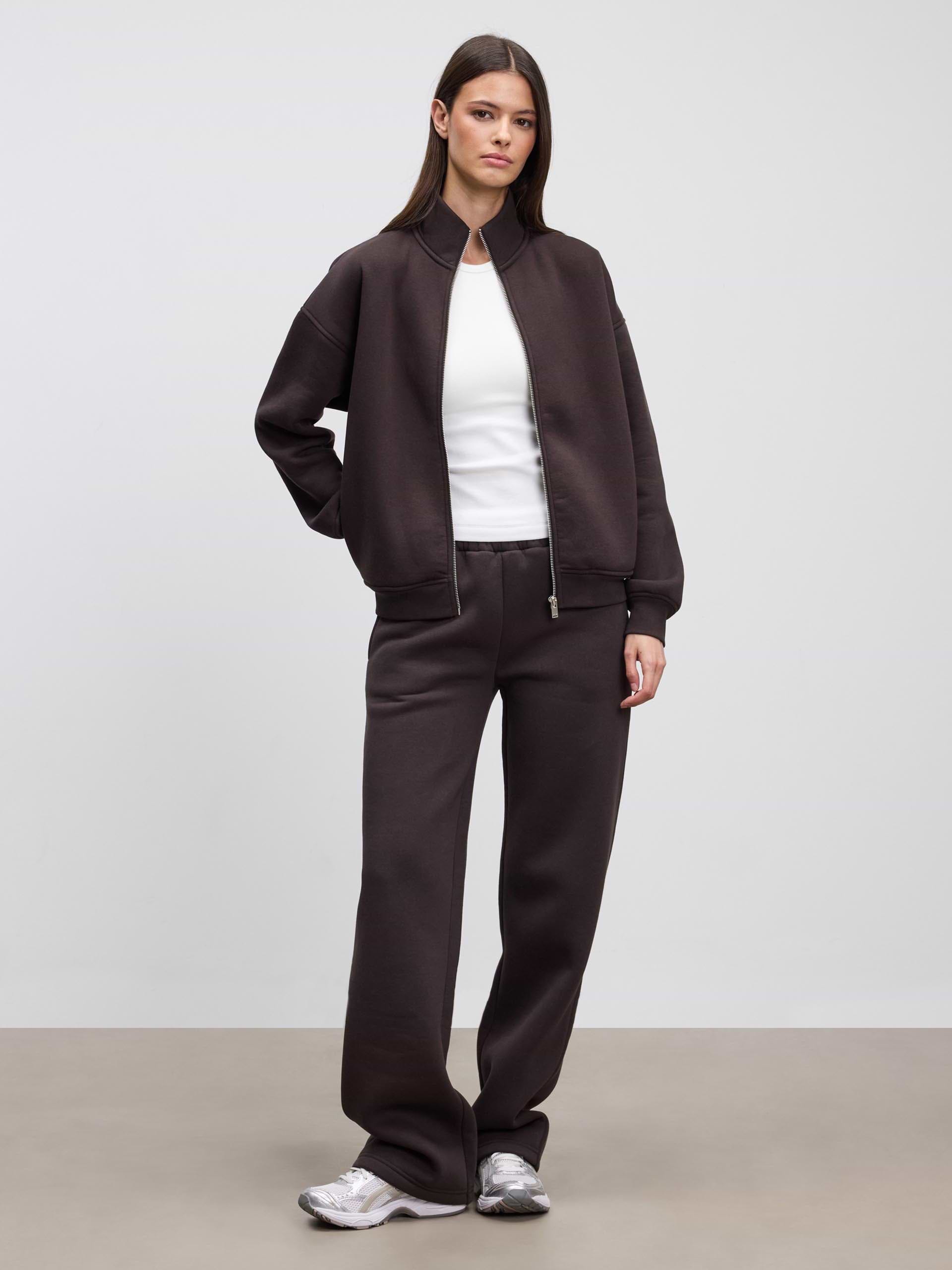 Womens Neoprene Funnel Neck Jacket in Brown