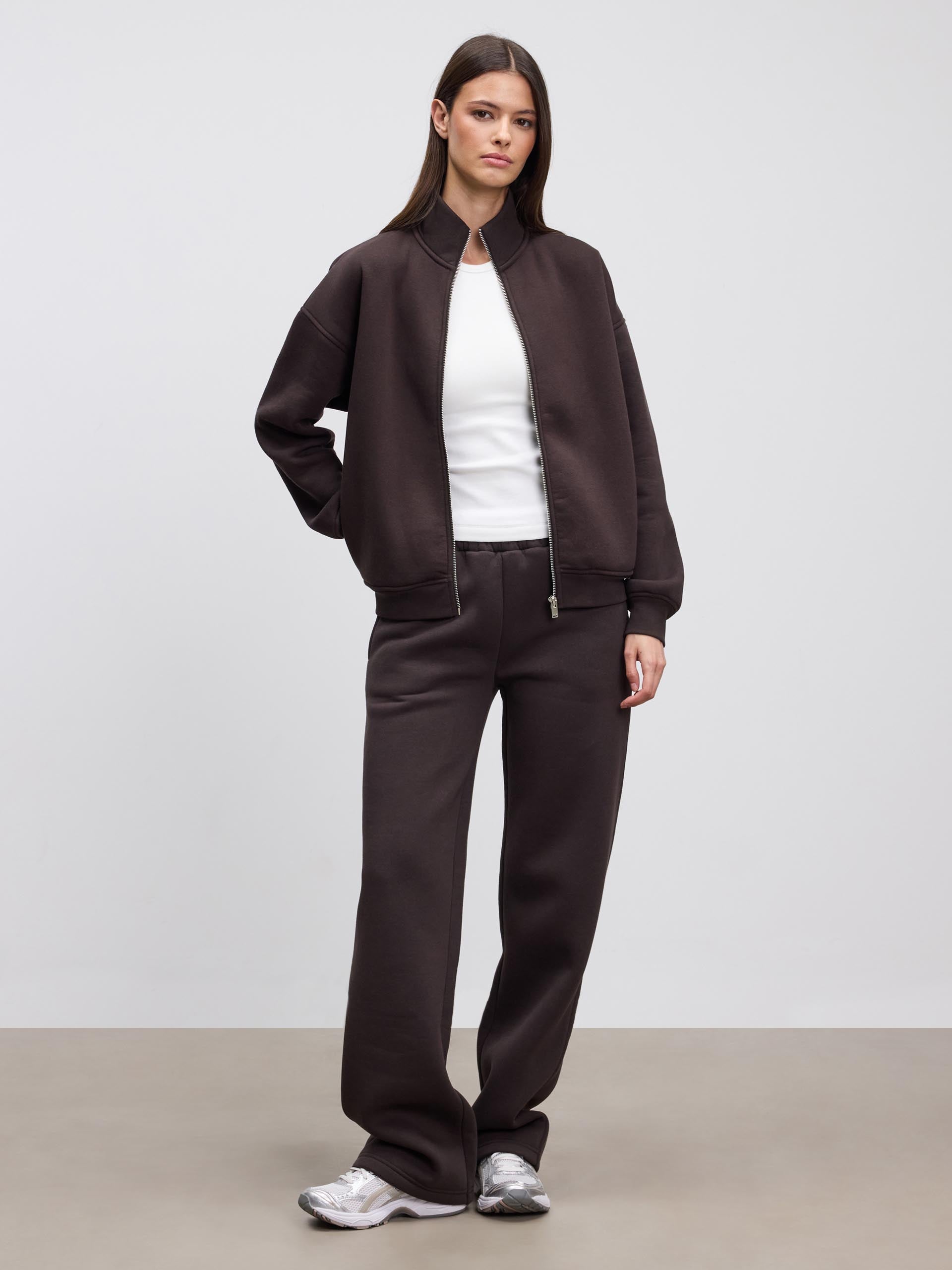 Womens Neoprene Funnel Neck Jacket in Brown