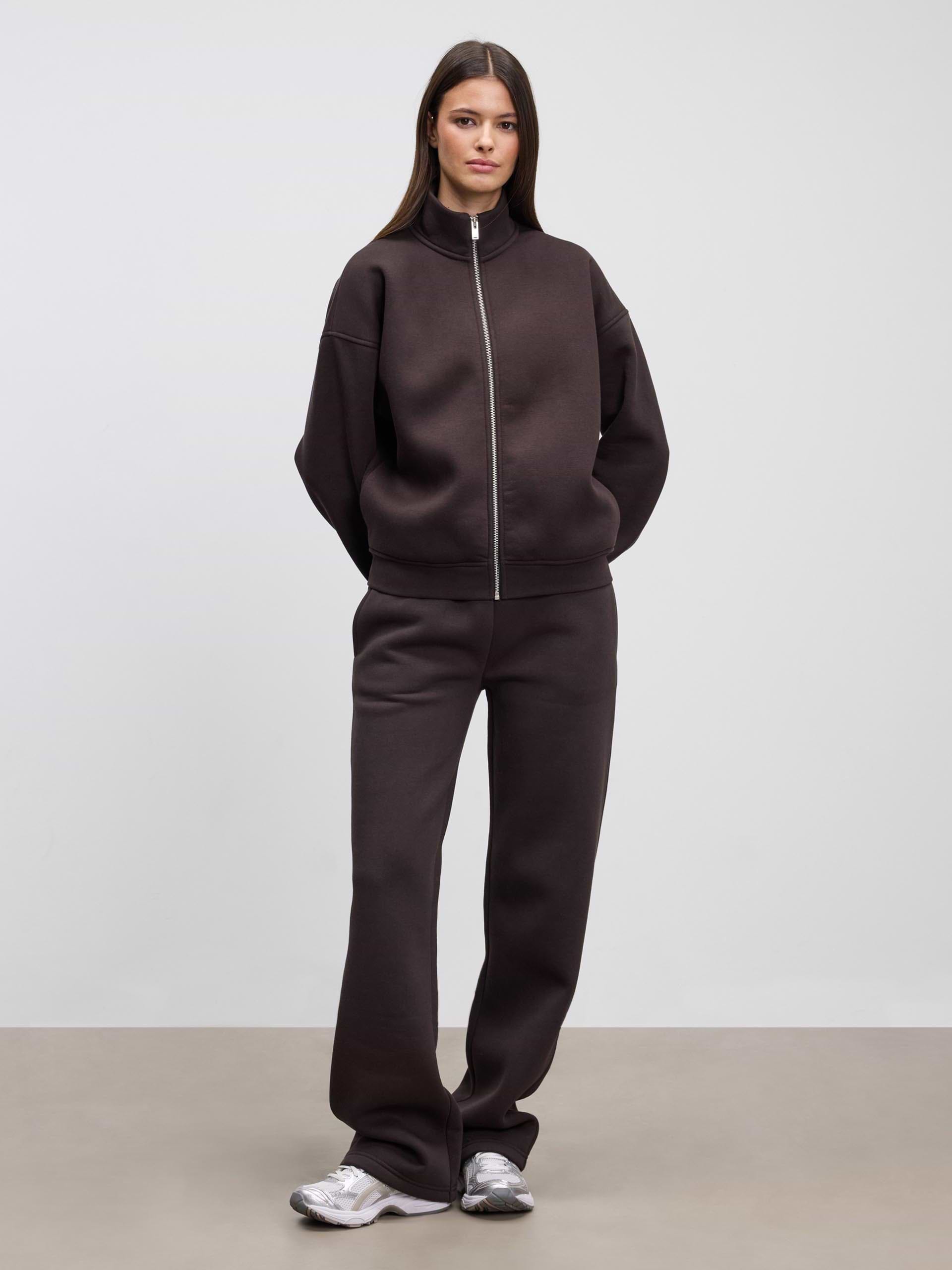 Womens Neoprene Funnel Neck Jacket in Brown