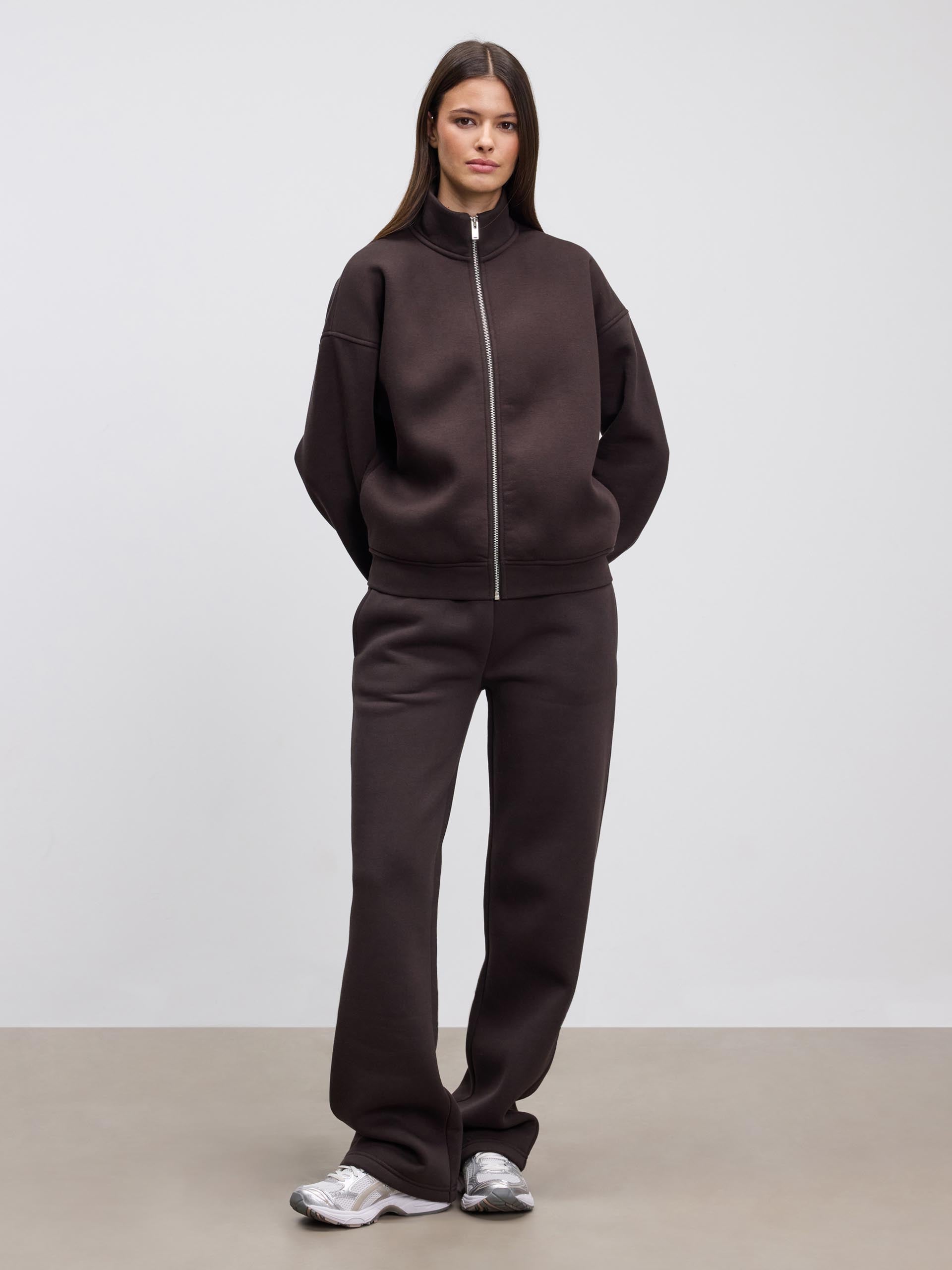 Womens Neoprene Funnel Neck Jacket in Brown