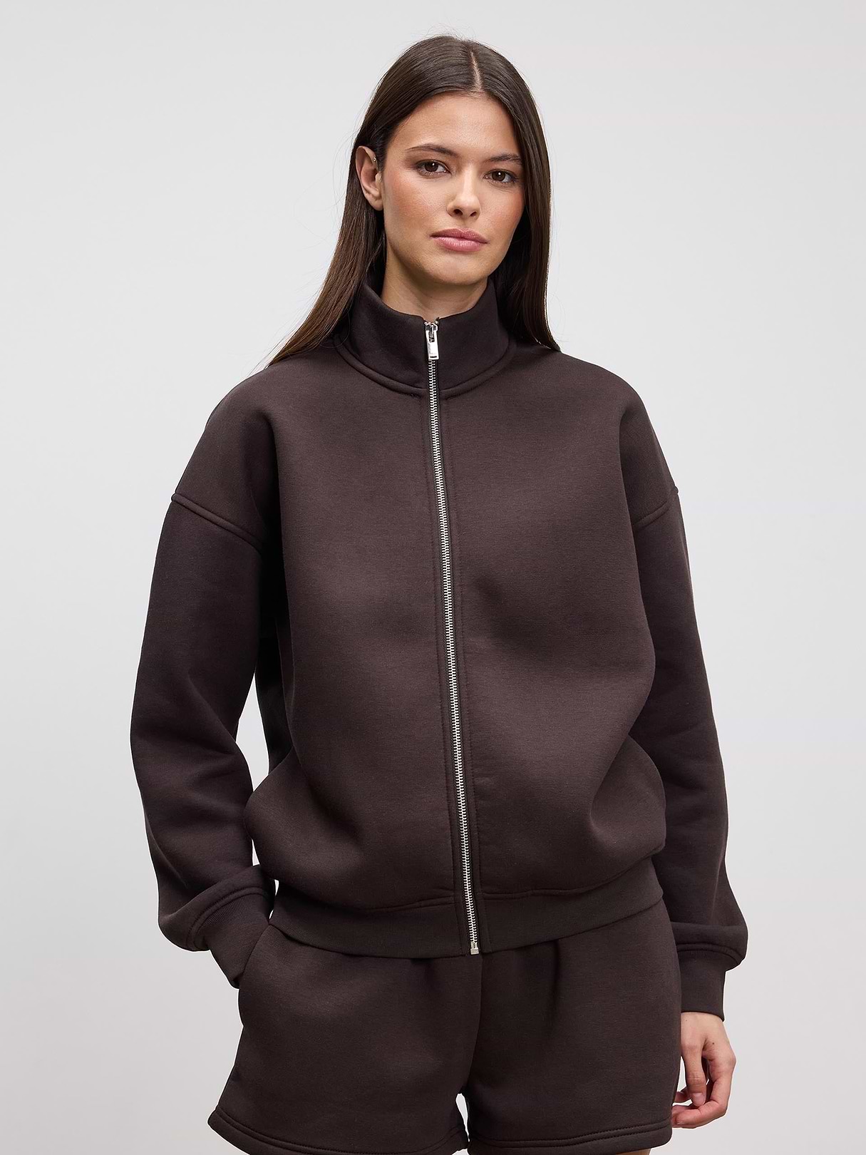 Womens Neoprene Funnel Neck Jacket in Brown | ARNE US