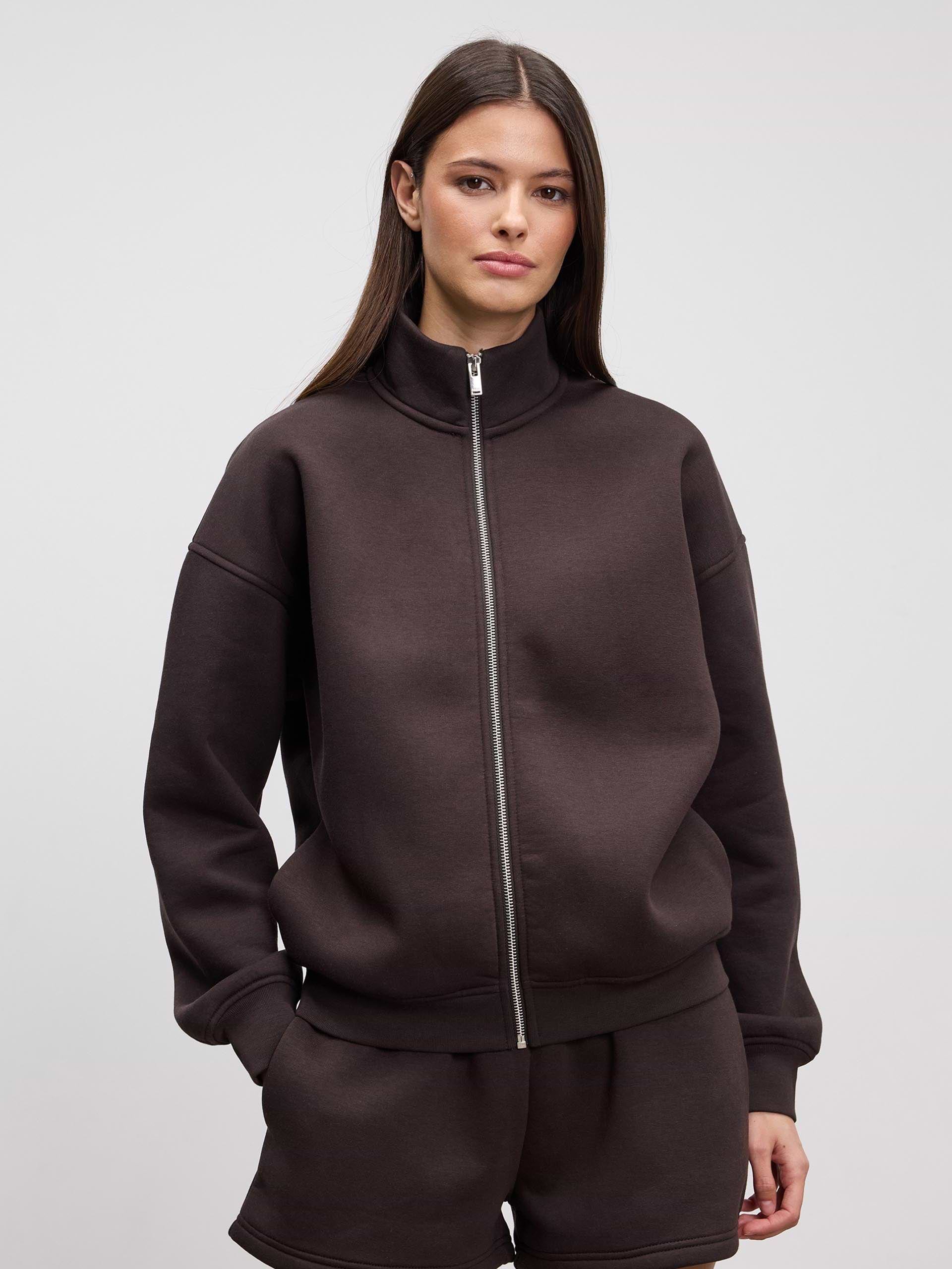 Womens Neoprene Funnel Neck Jacket in Brown