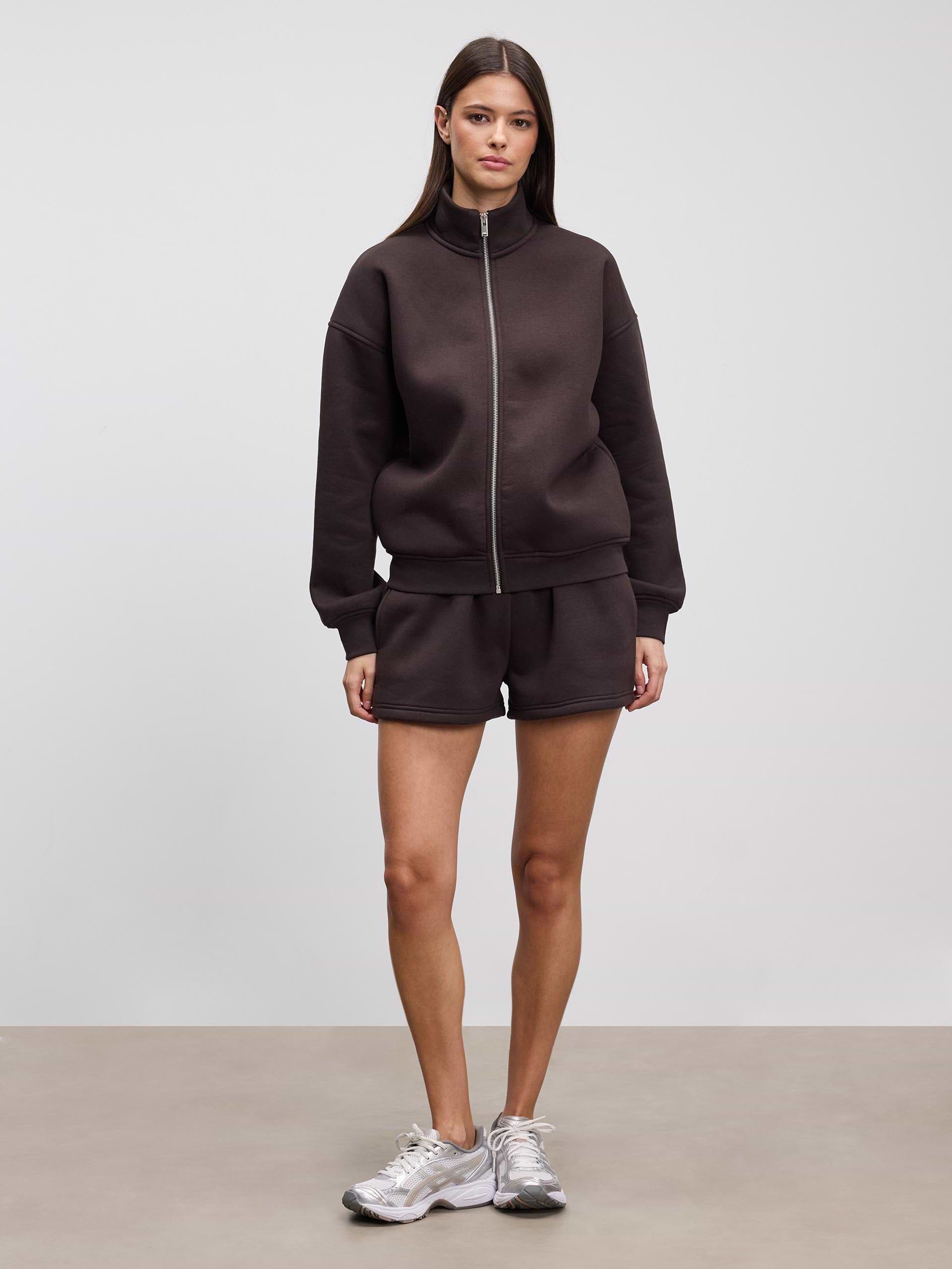 Womens Neoprene Funnel Neck Jacket in Brown