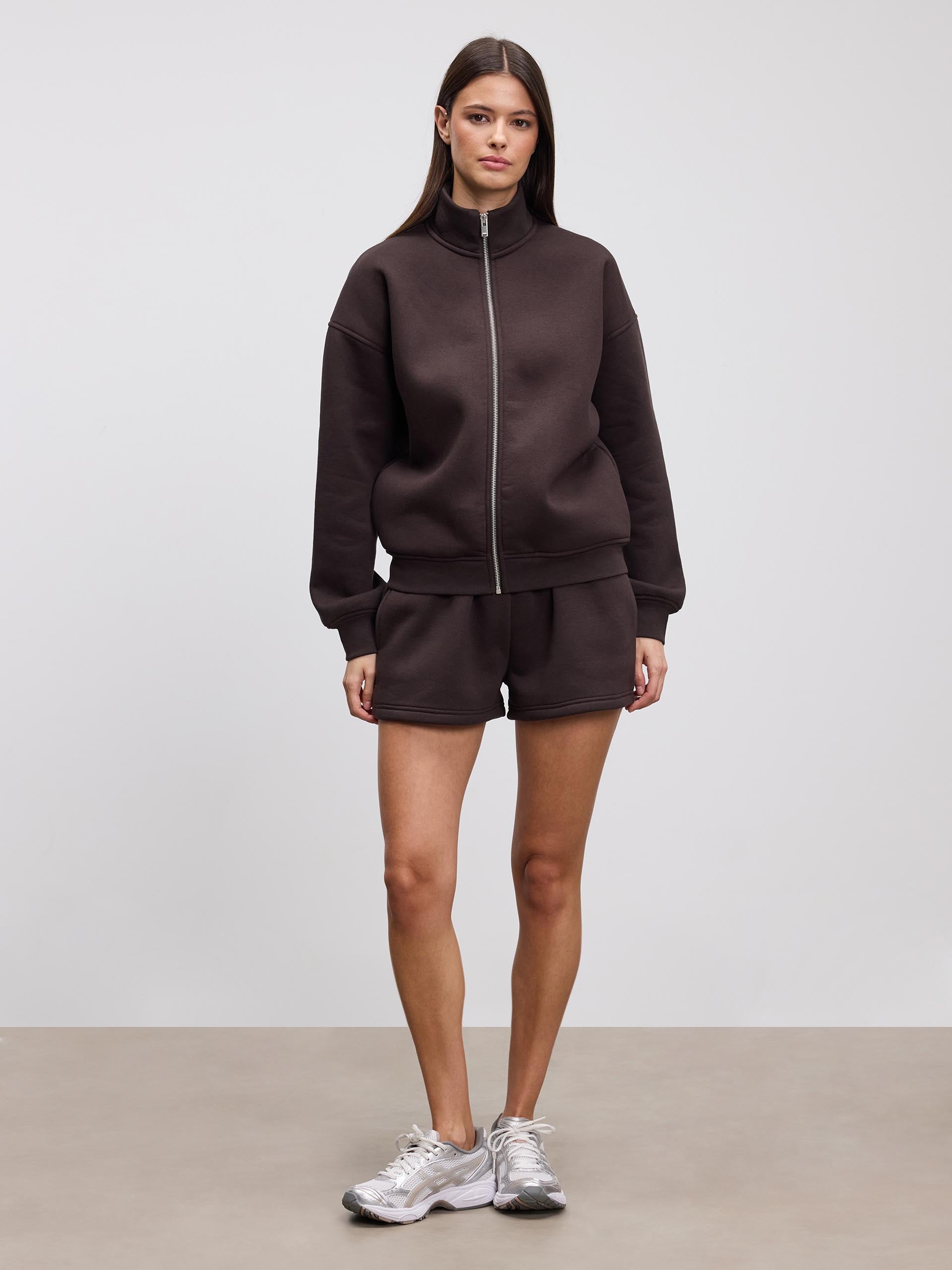 Womens Neoprene Funnel Neck Jacket in Brown