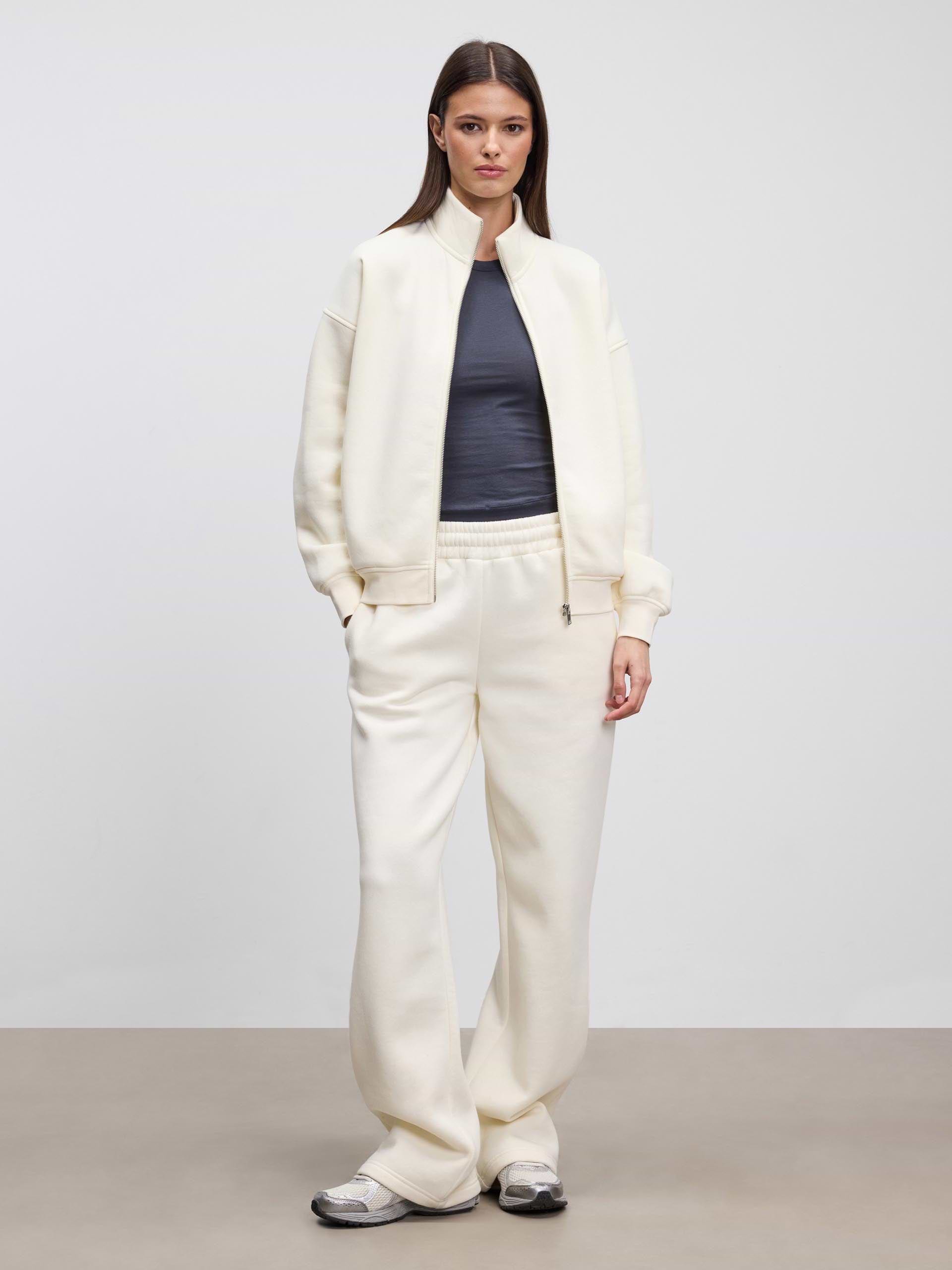 Womens Neoprene Funnel Neck Jacket in Ecru