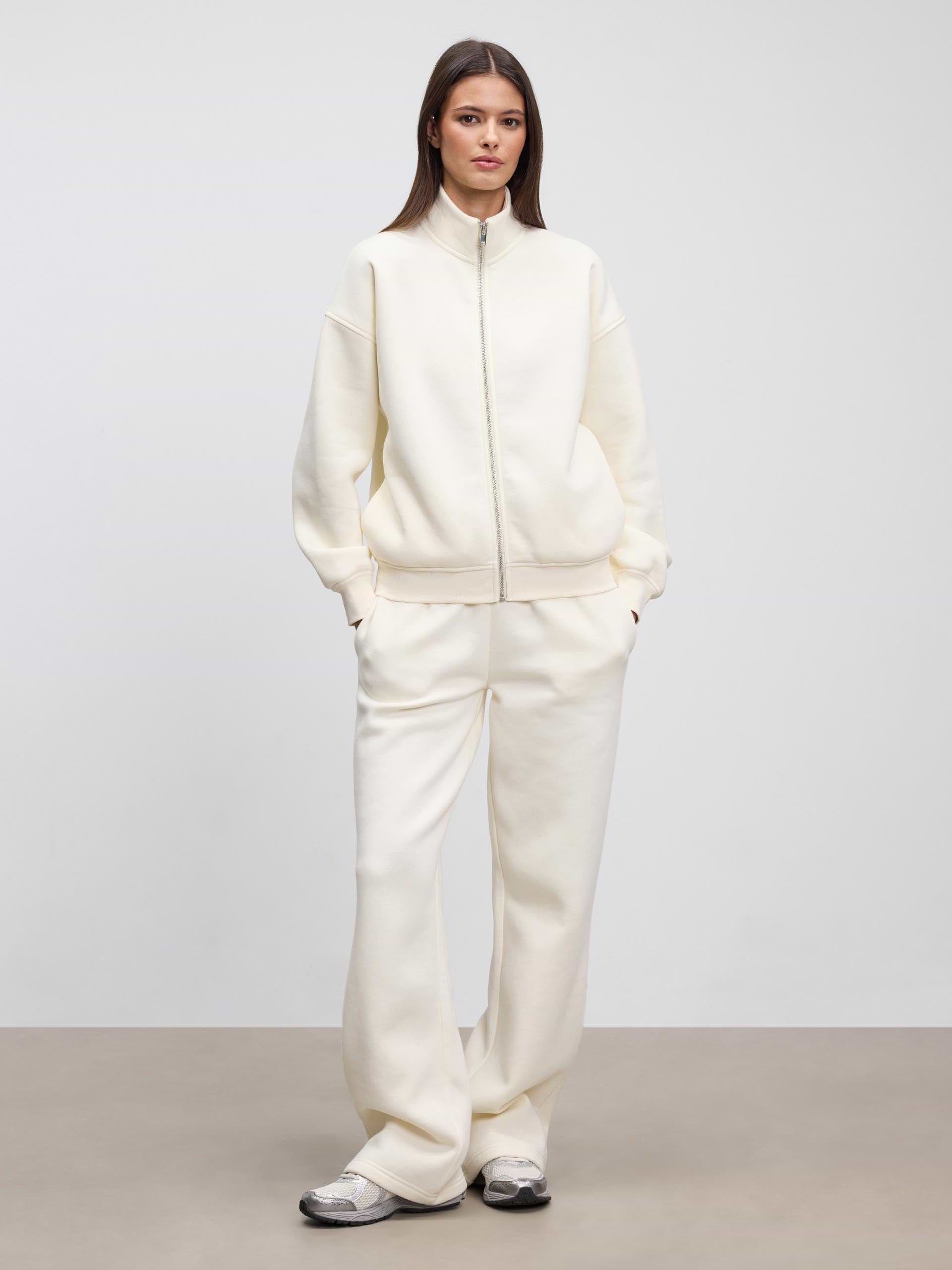 Womens Neoprene Funnel Neck Jacket in Ecru