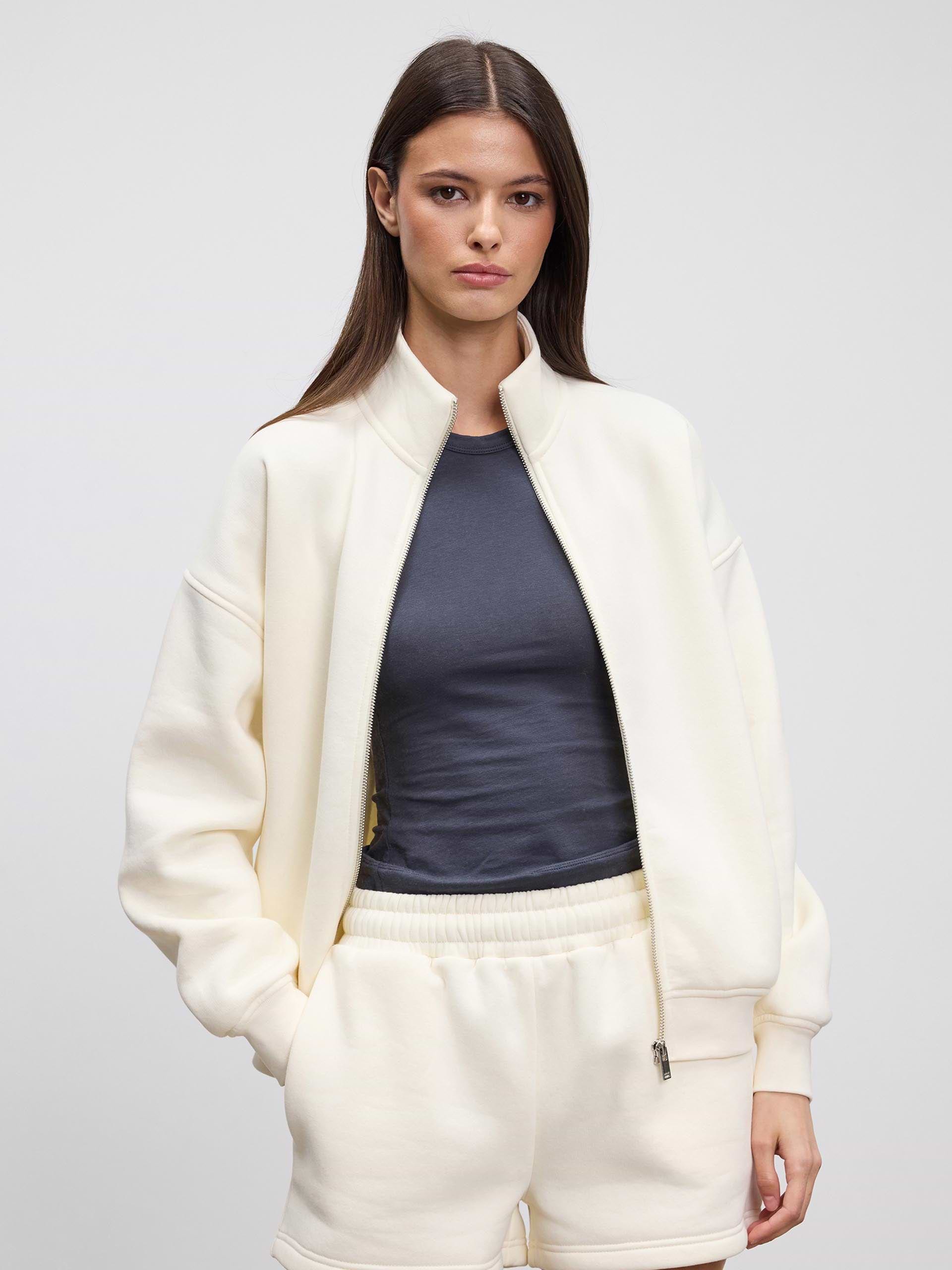 Womens Neoprene Funnel Neck Jacket in Ecru