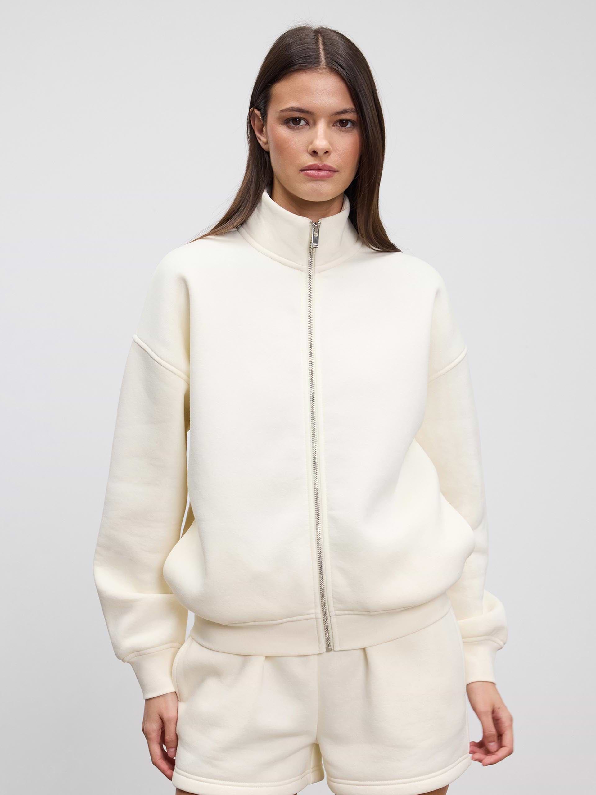 Womens Neoprene Funnel Neck Jacket in Ecru