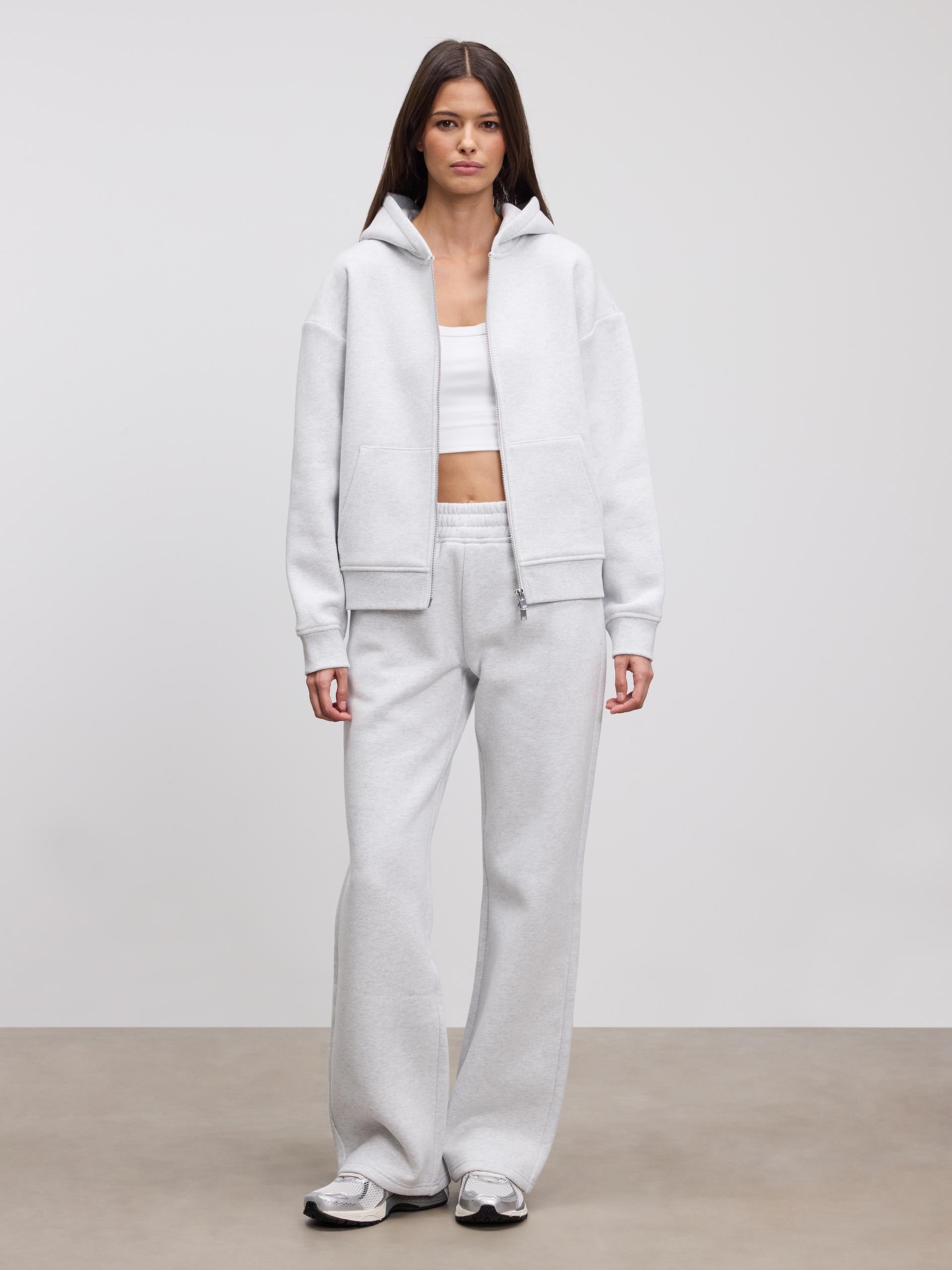 Womens Relaxed Zip Hoodie in Marl Grey