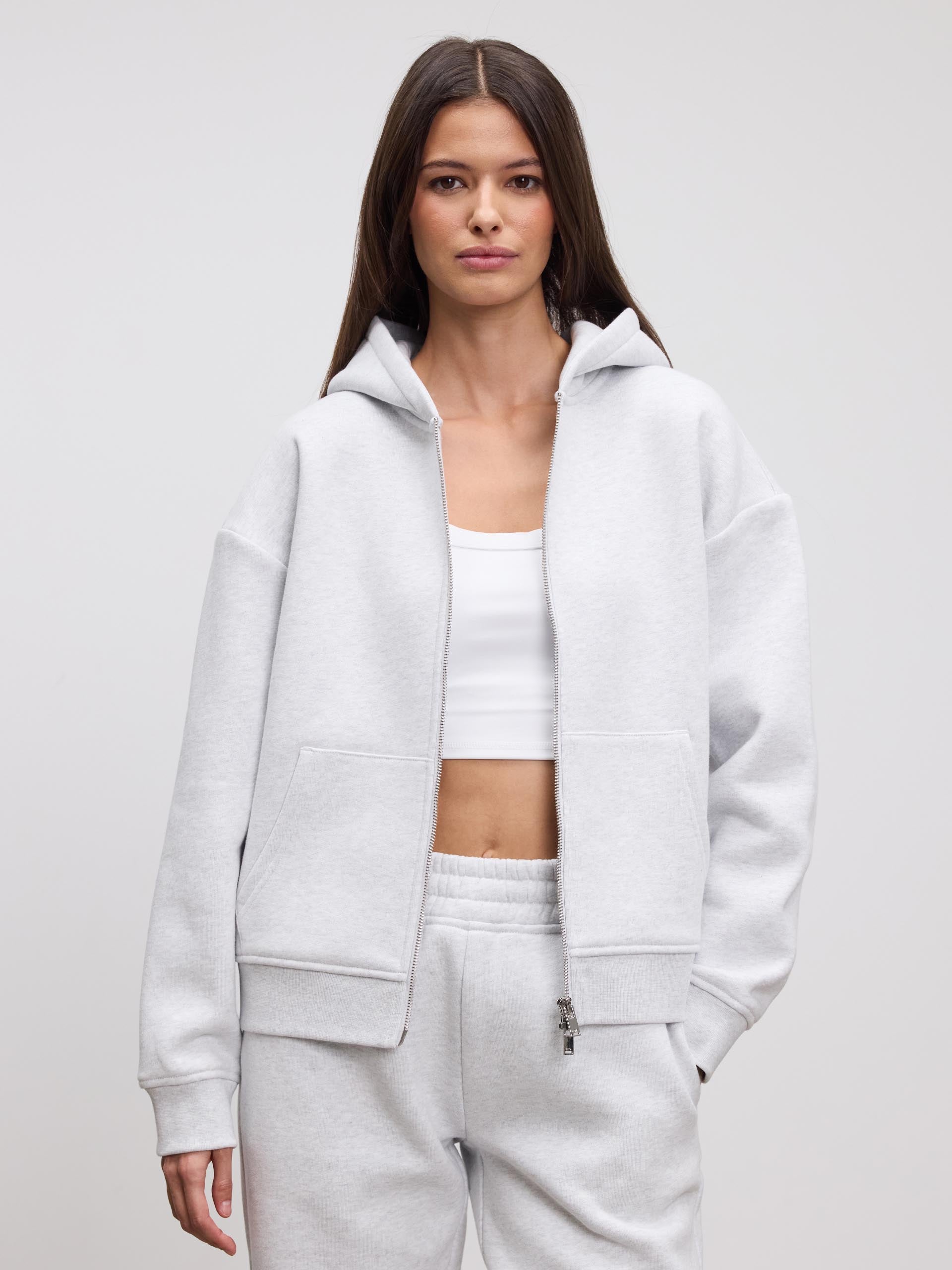 Womens Relaxed Zip Hoodie in Marl Grey