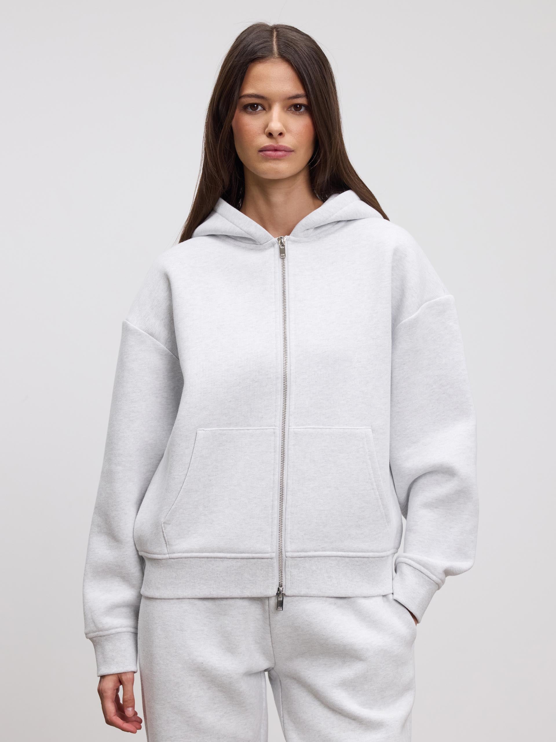 Womens Relaxed Zip Hoodie in Marl Grey