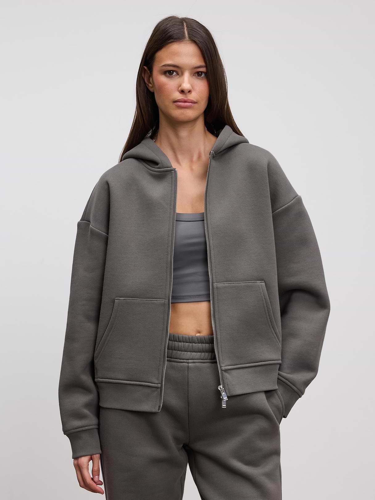 Womens Relaxed Zip Hoodie in Grey | ARNE UK