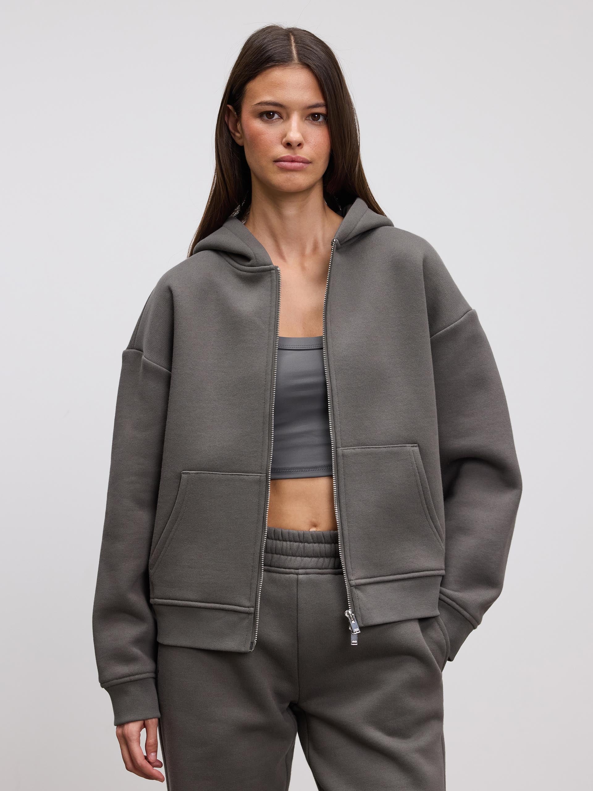 Womens Relaxed Zip Hoodie in Grey