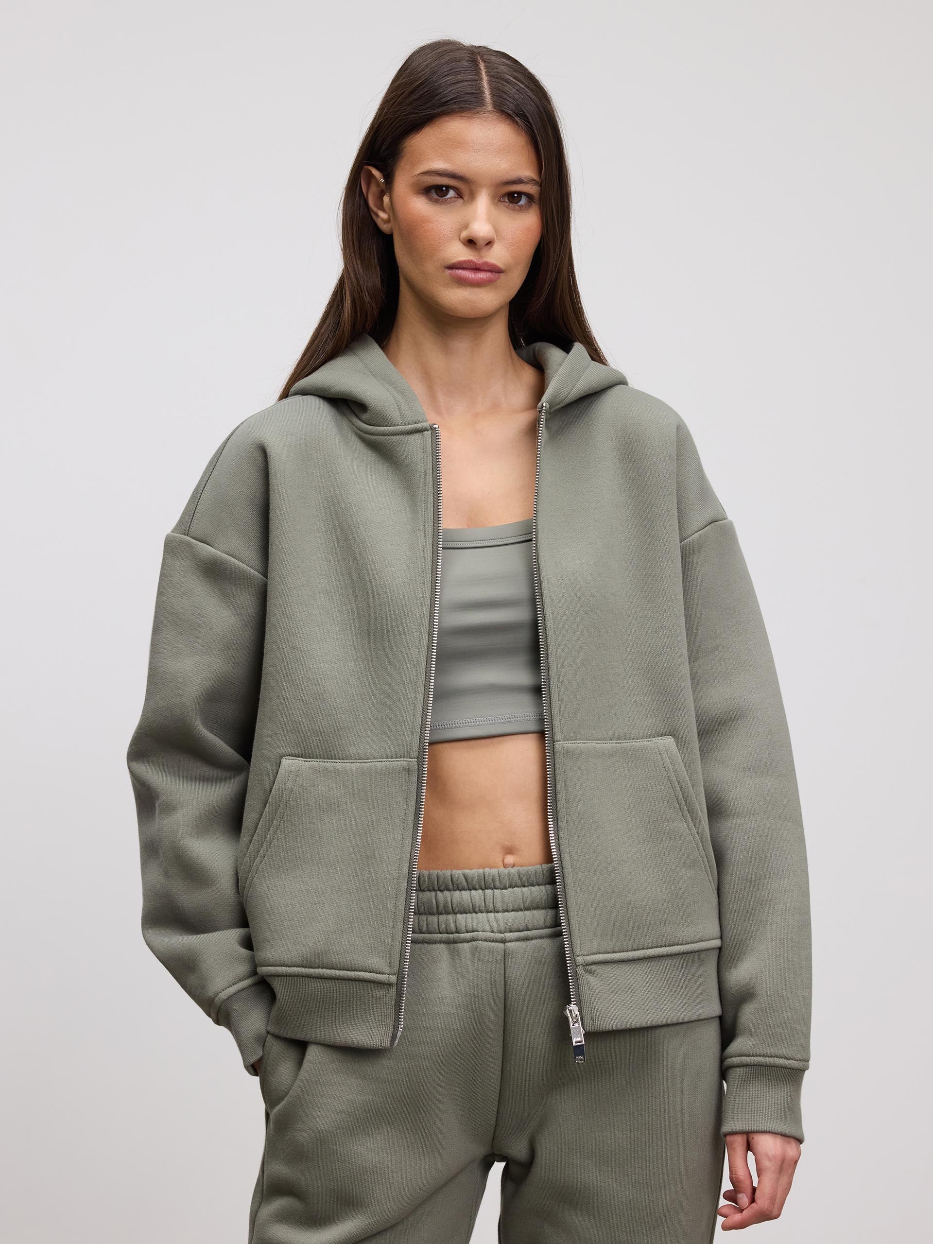 Womens Relaxed Zip Hoodie in Sage