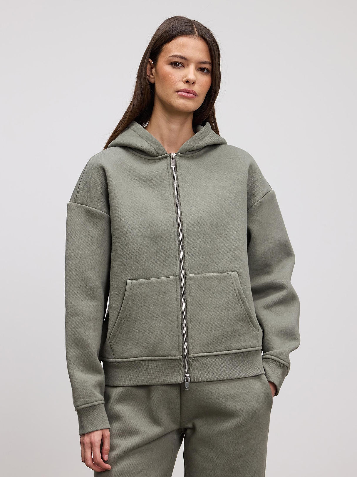 Womens Relaxed Zip Hoodie in Sage | ARNE UK