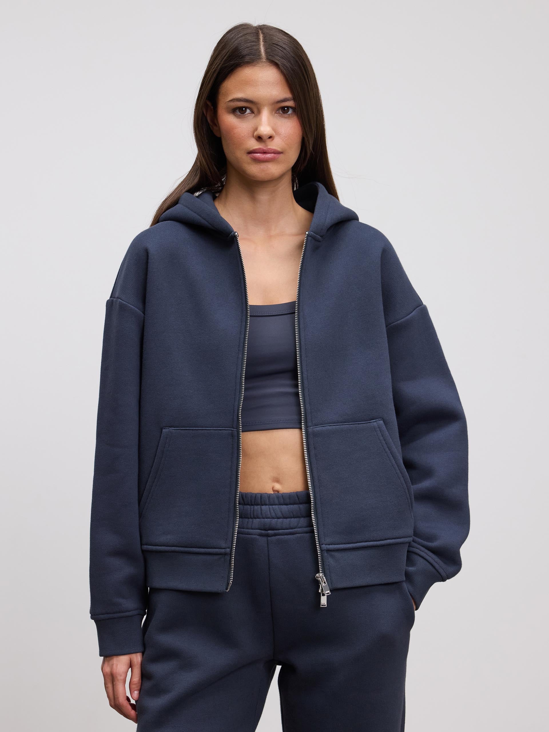 Womens Relaxed Zip Hoodie in Slate Blue