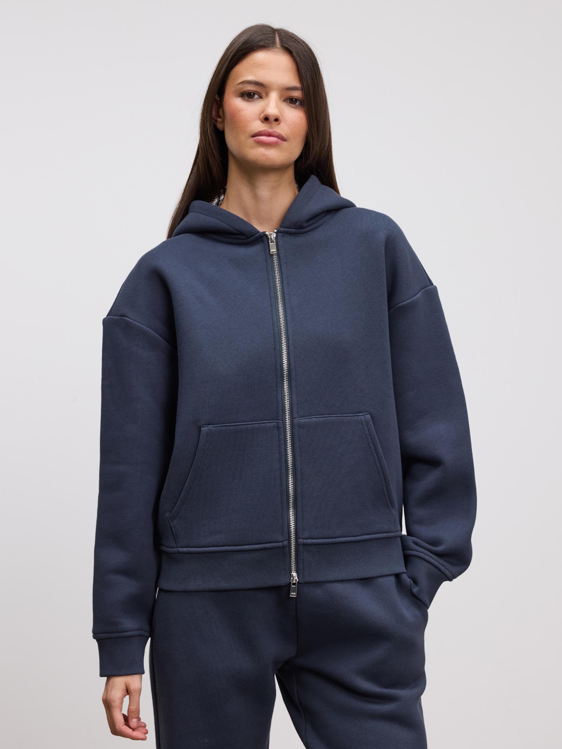 Womens Relaxed Zip Hoodie in Slate Blue | ARNE US