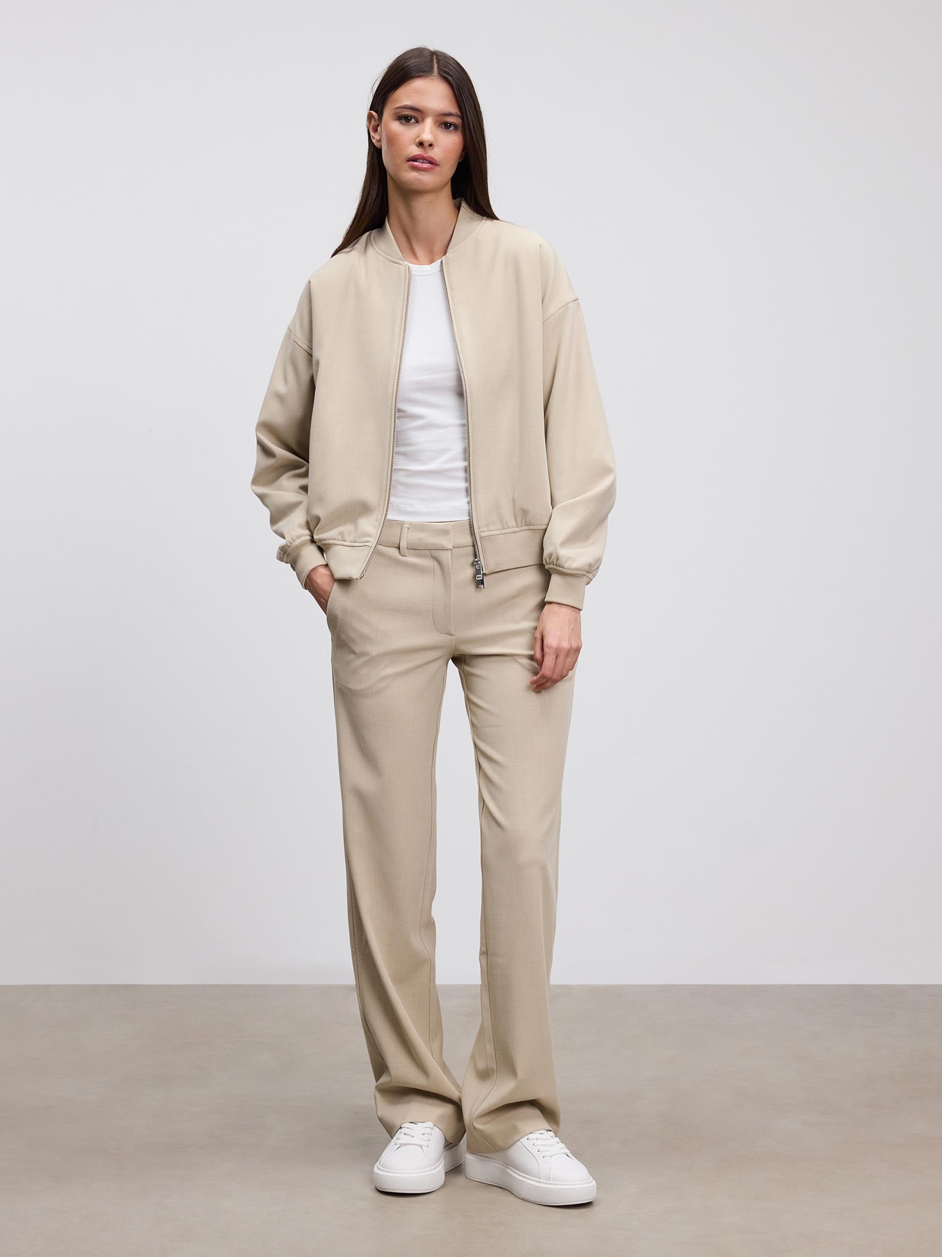 Womens Smart Bomber Jacket in Stone