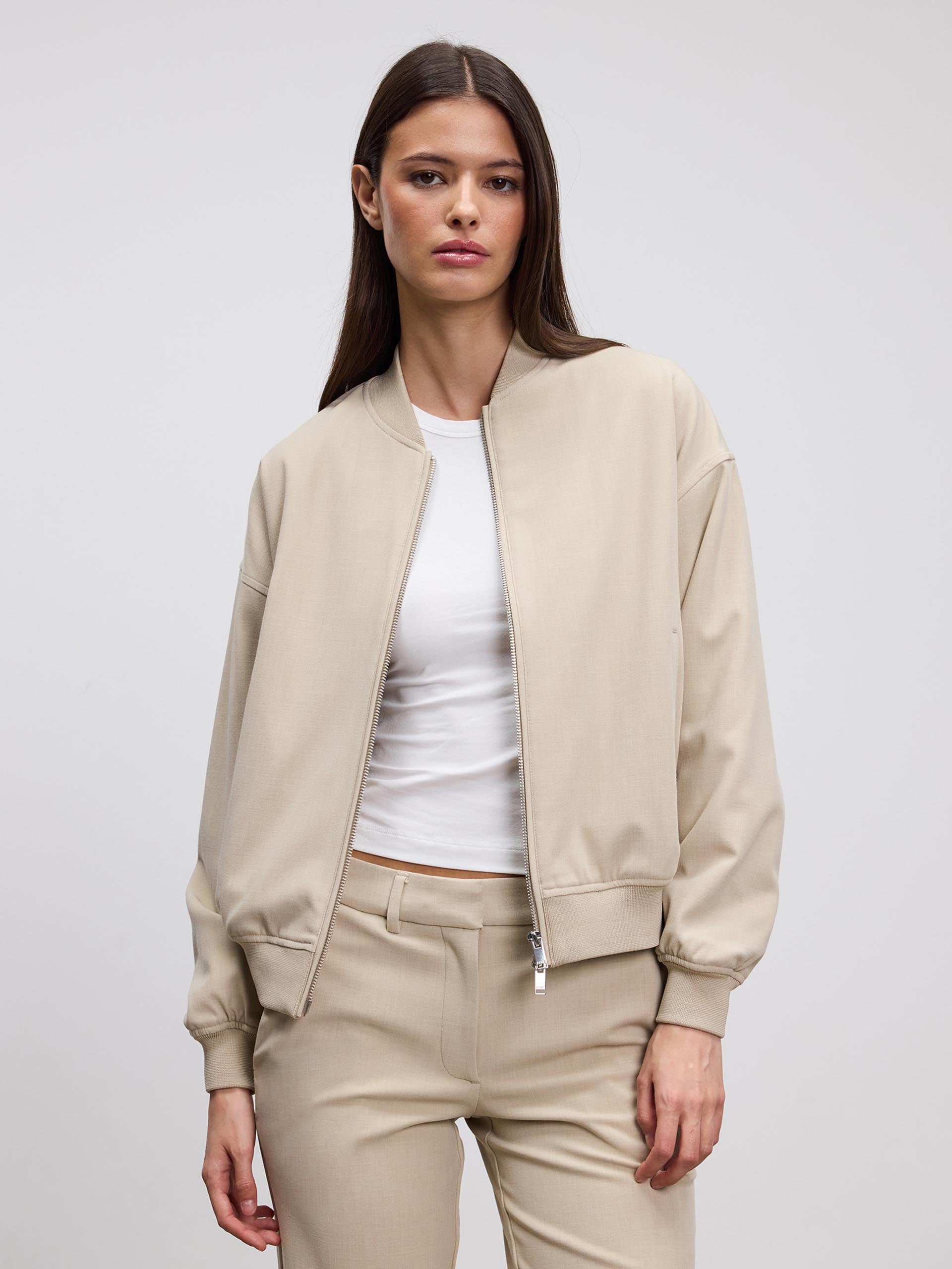 Womens Smart Bomber Jacket in Stone