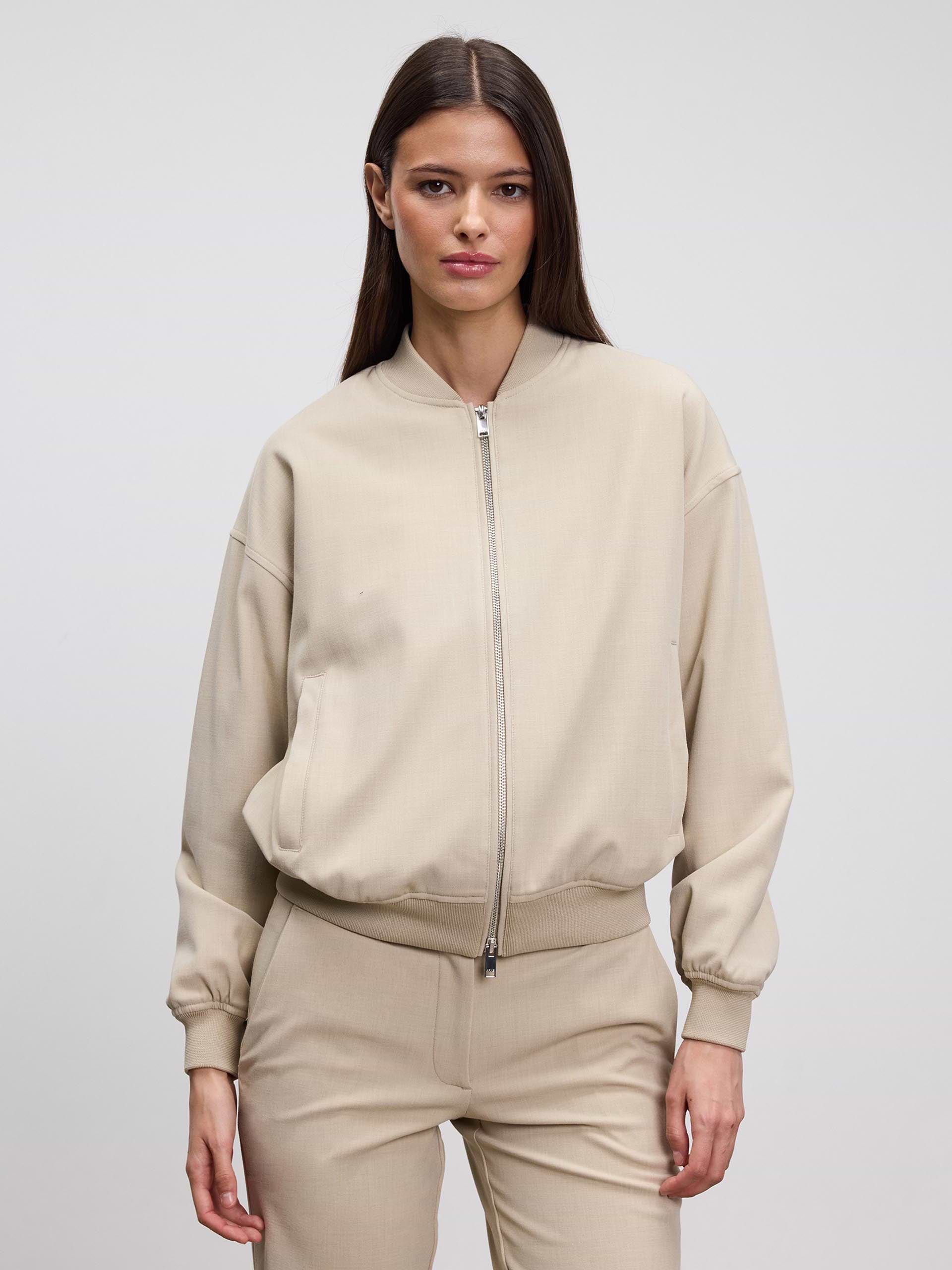 Womens Smart Bomber Jacket in Stone