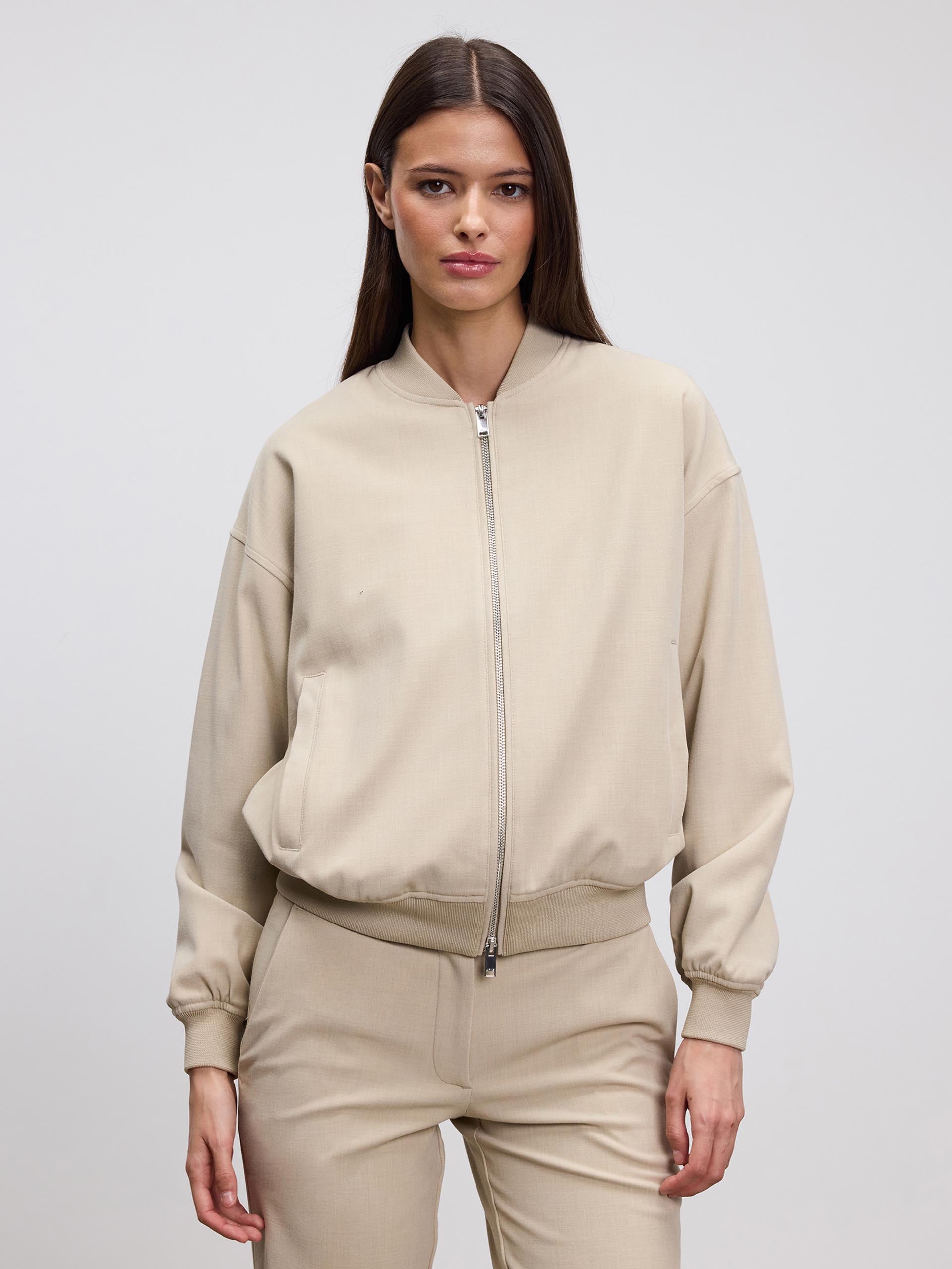 Womens Smart Bomber Jacket in Stone