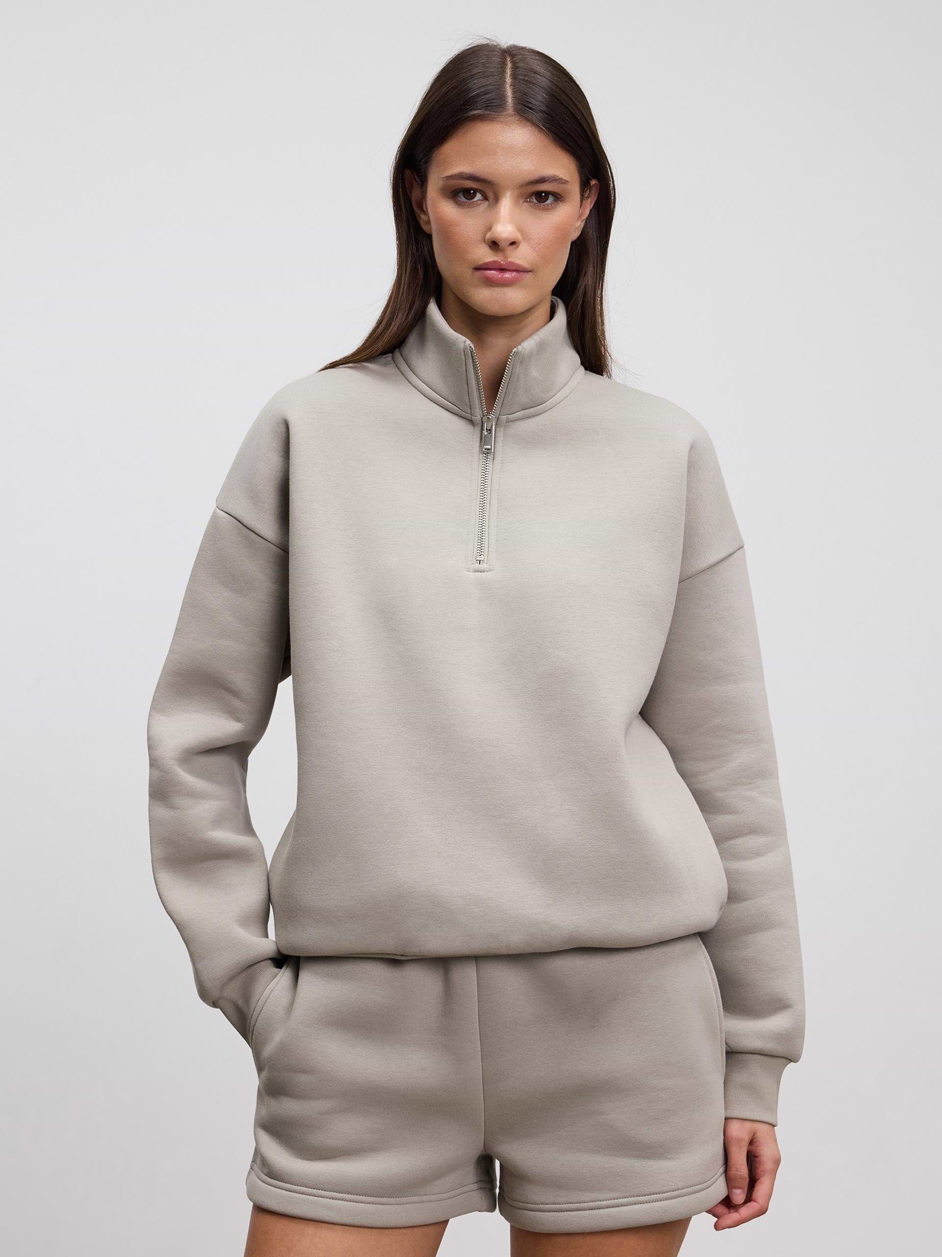 Womens Neoprene Half Zip in Dark Stone
