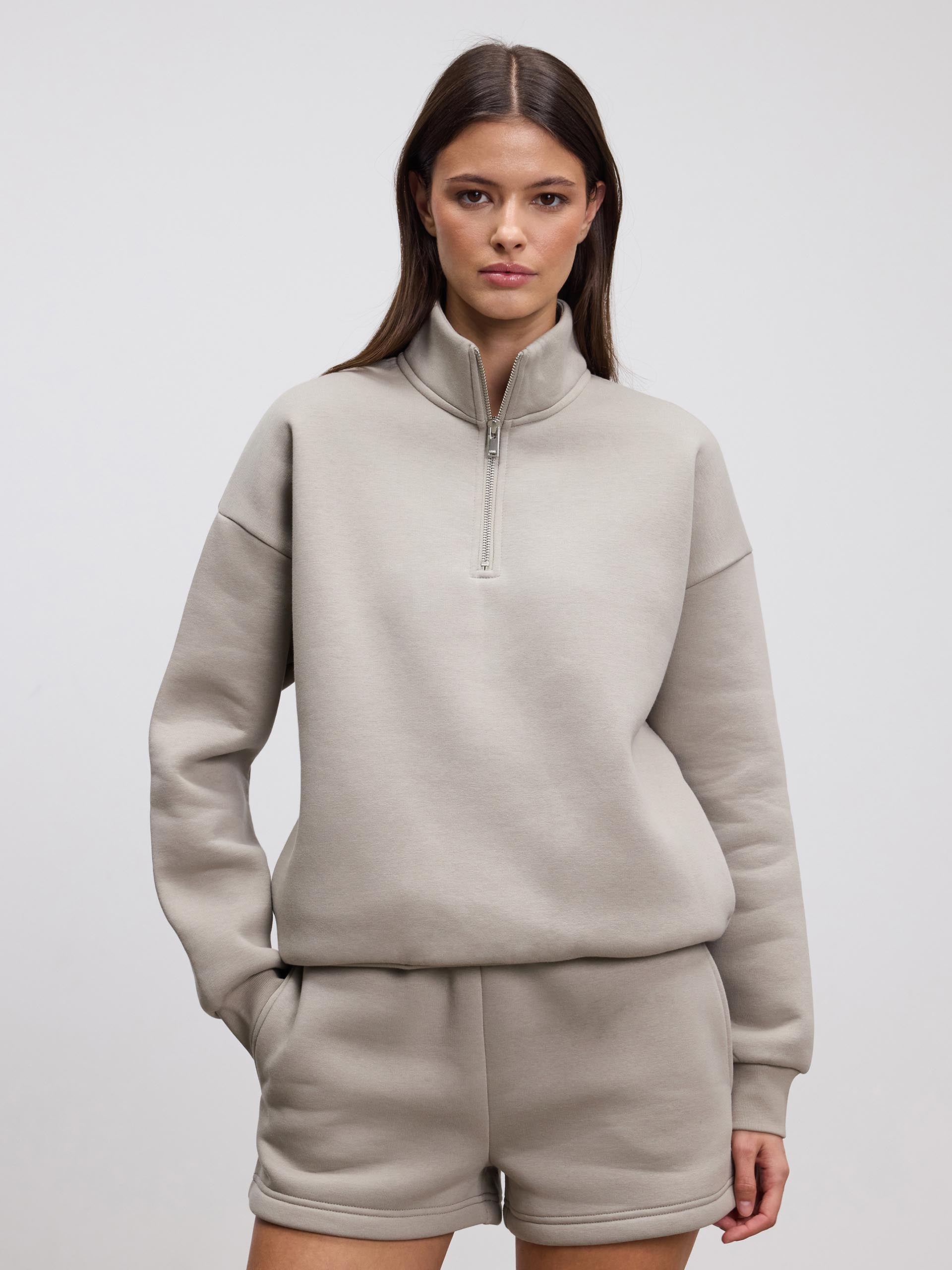 Womens Neoprene Half Zip in Dark Stone