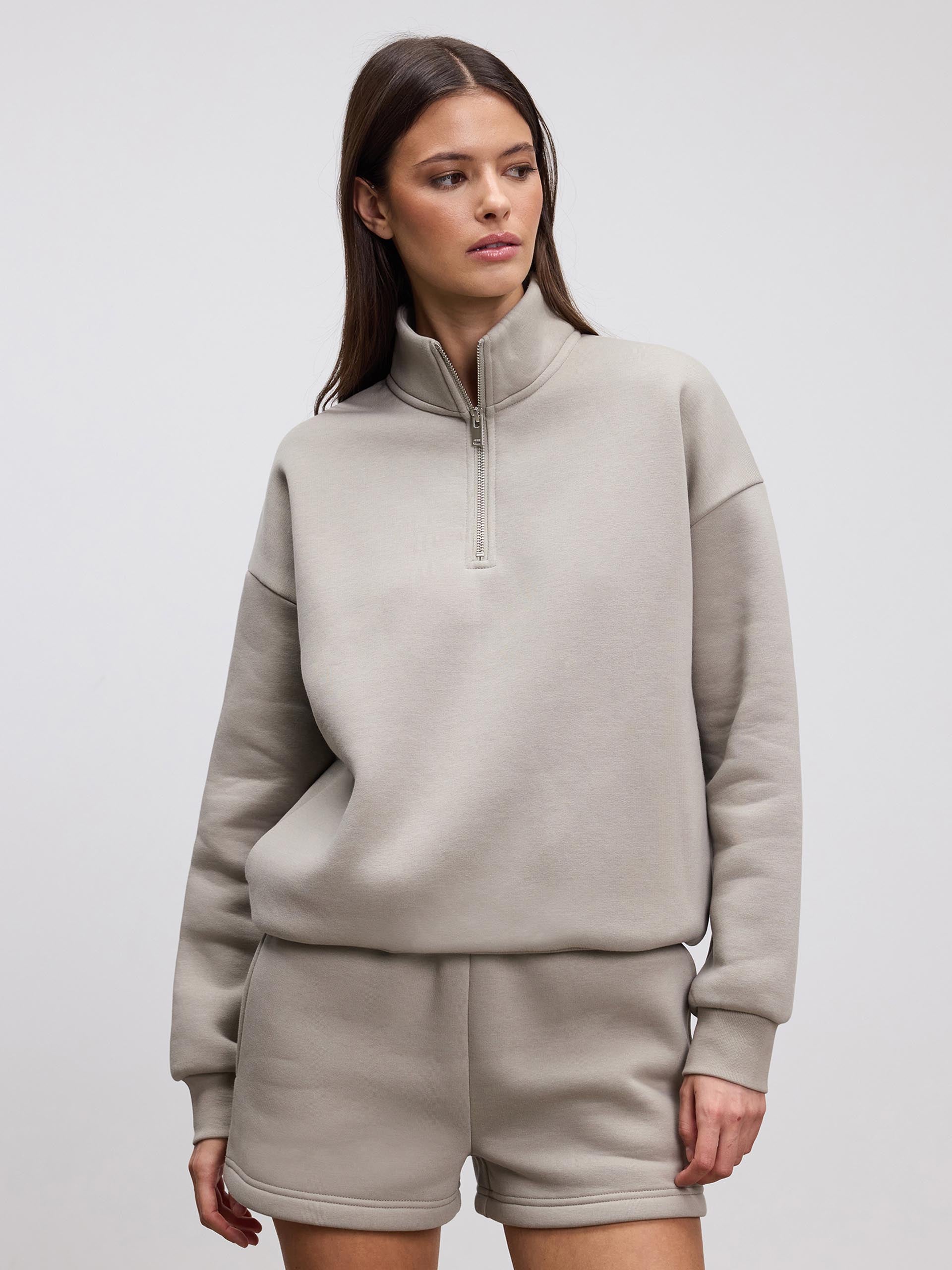 Womens Neoprene Half Zip in Dark Stone