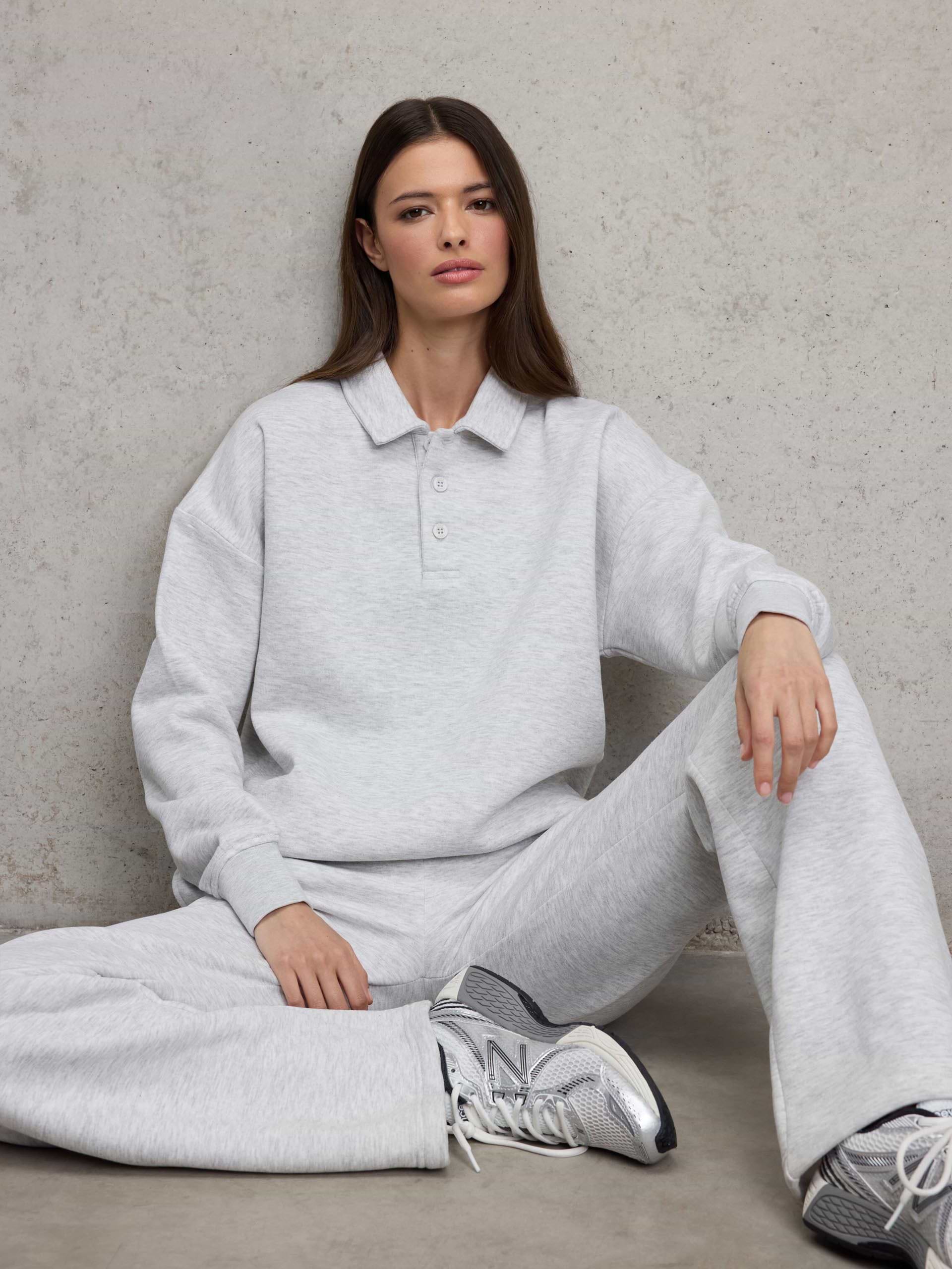 Womens Neoprene Long Sleeve Polo Shirt in Marl Grey