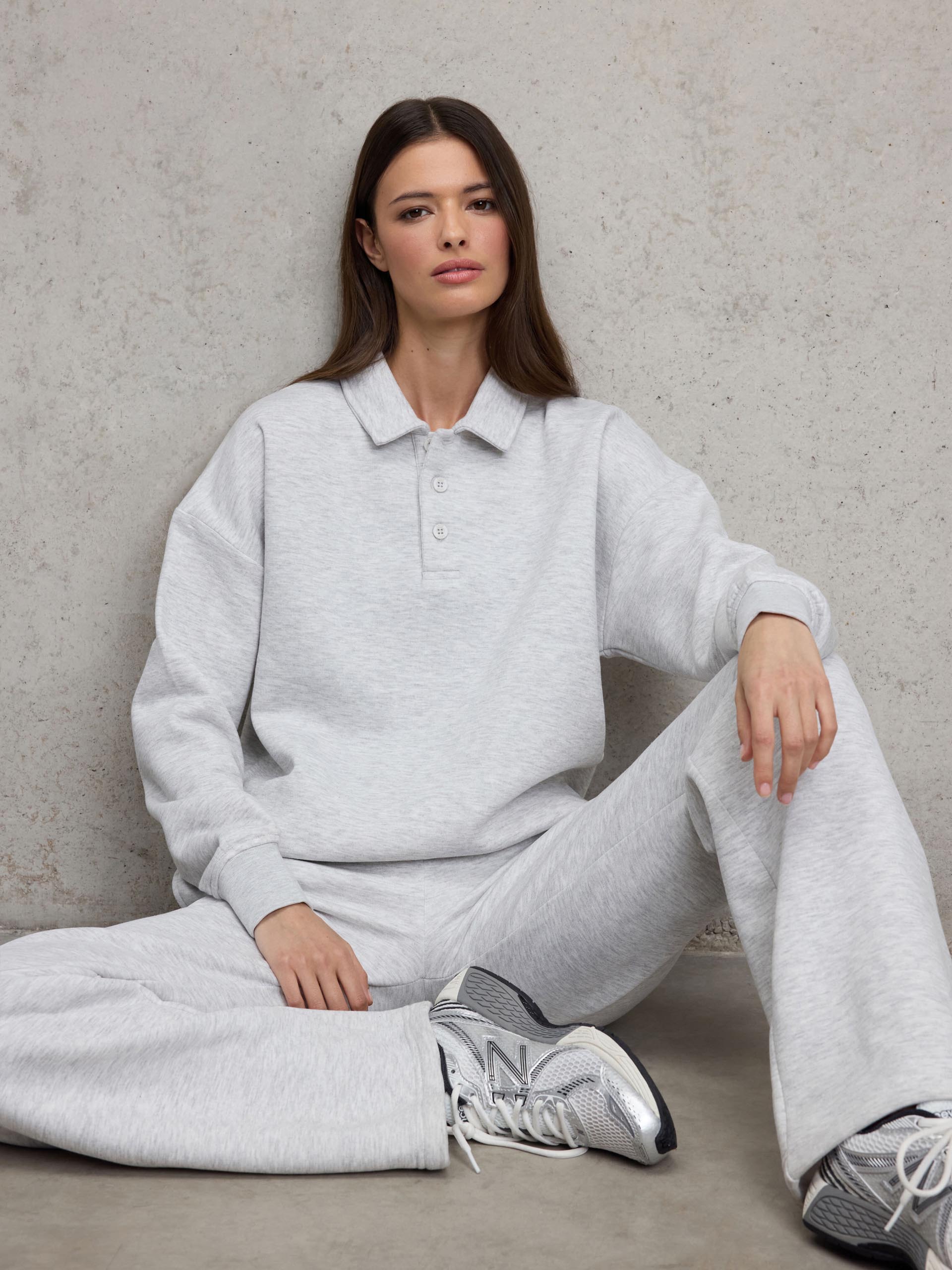 Womens Neoprene Long Sleeve Polo Shirt in Marl Grey