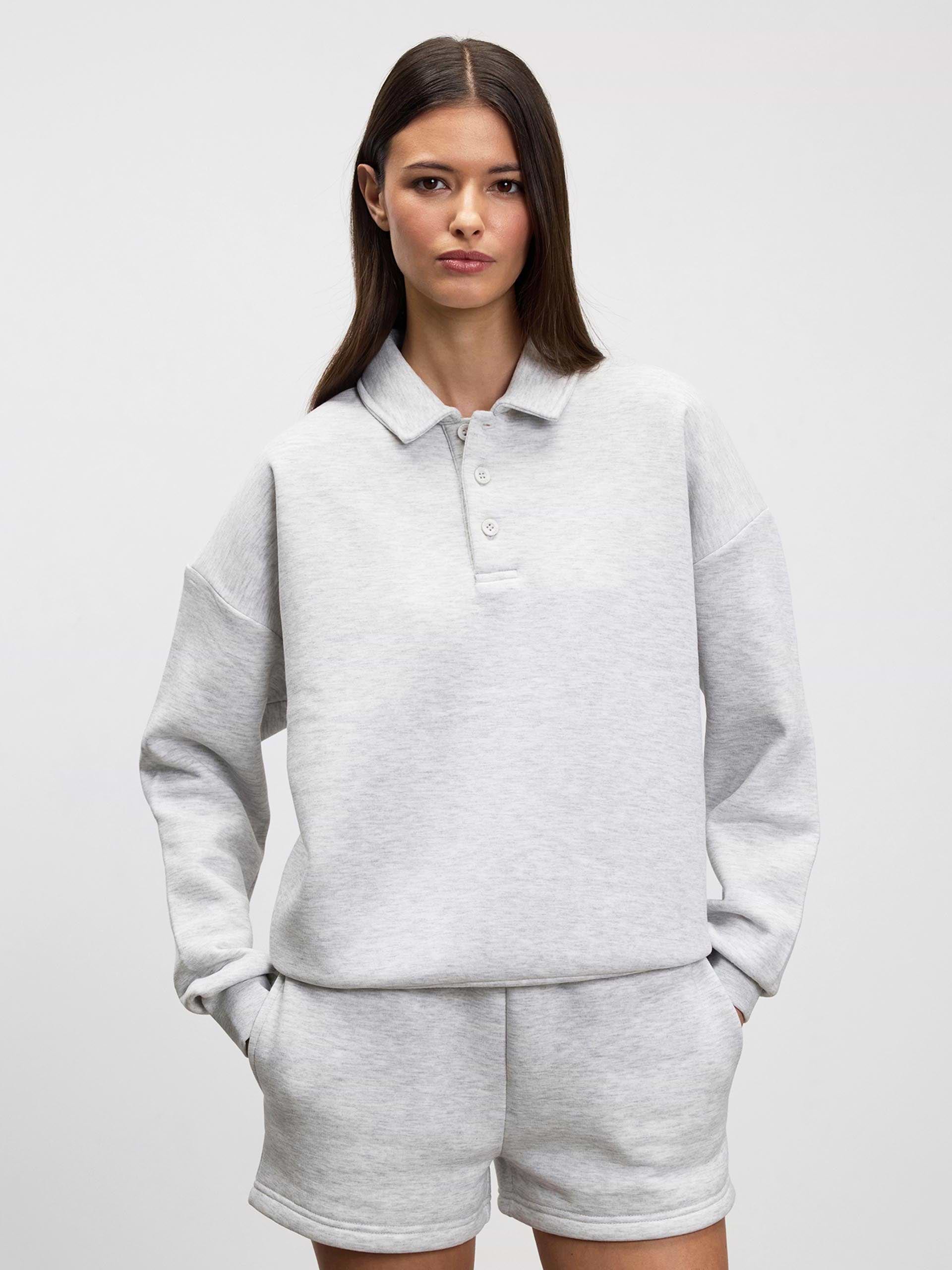 Womens Neoprene Long Sleeve Polo Shirt in Marl Grey