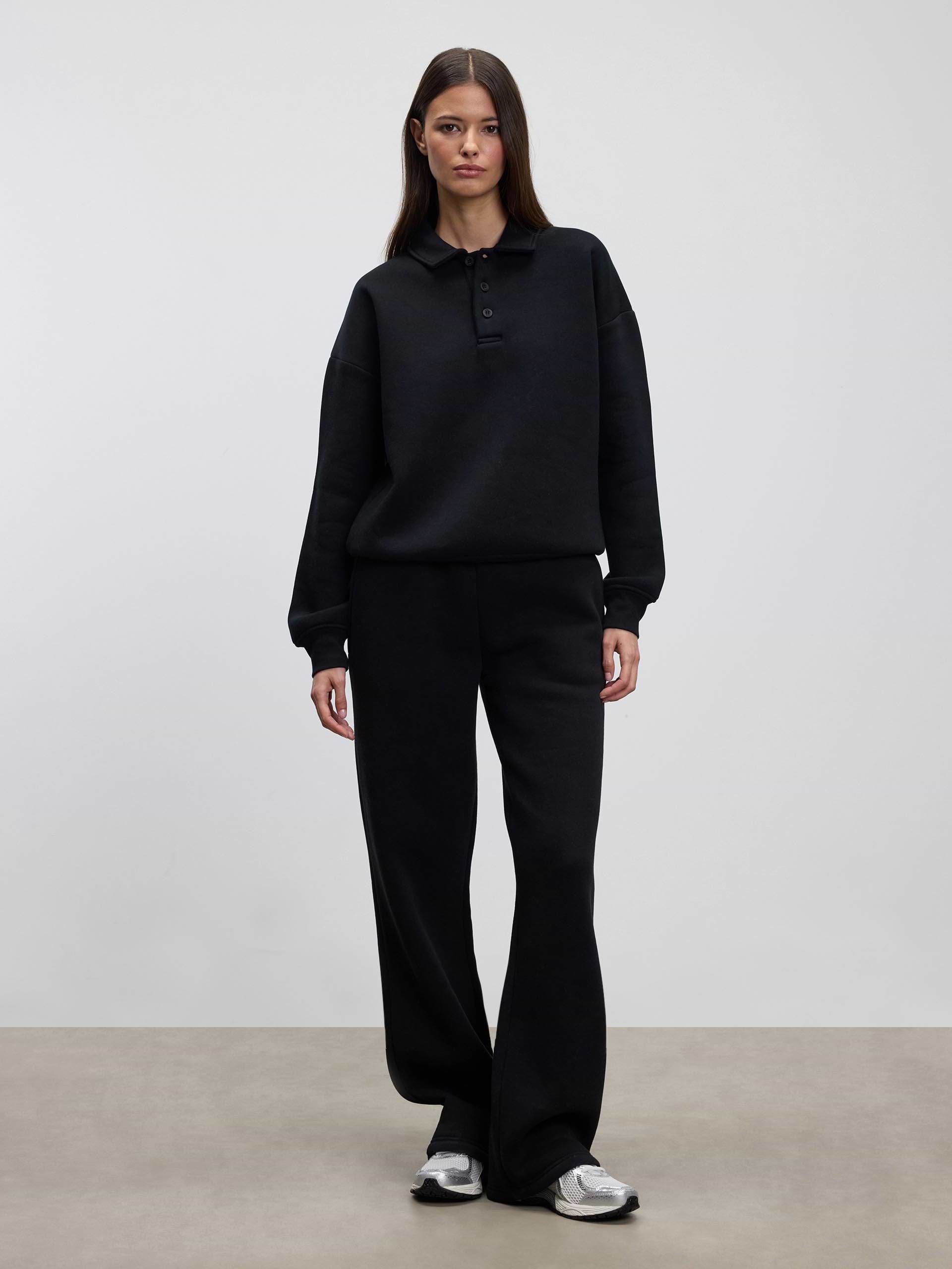 Womens Neoprene Long Sleeve Polo Shirt in Black