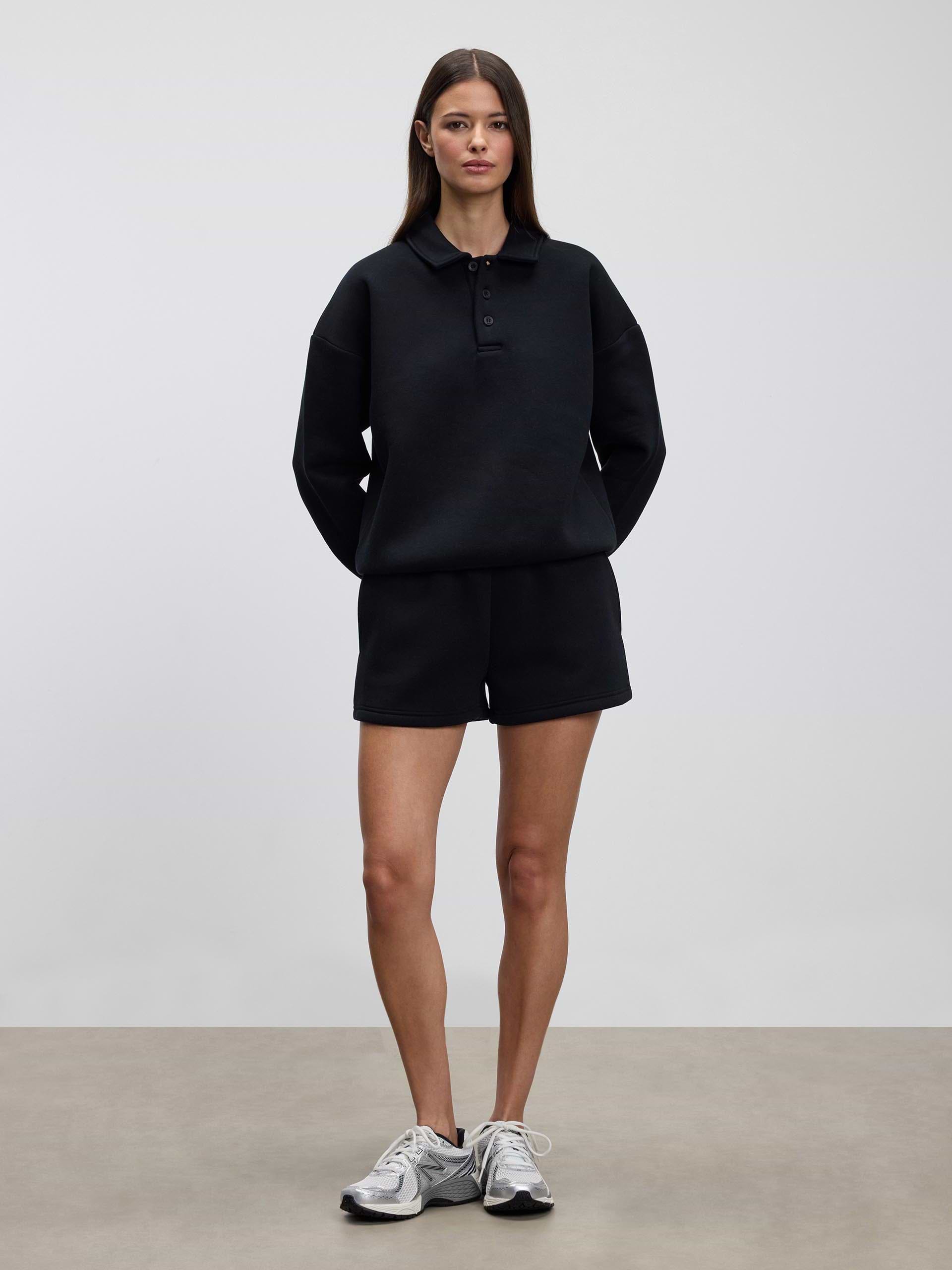 Womens Neoprene Long Sleeve Polo Shirt in Black