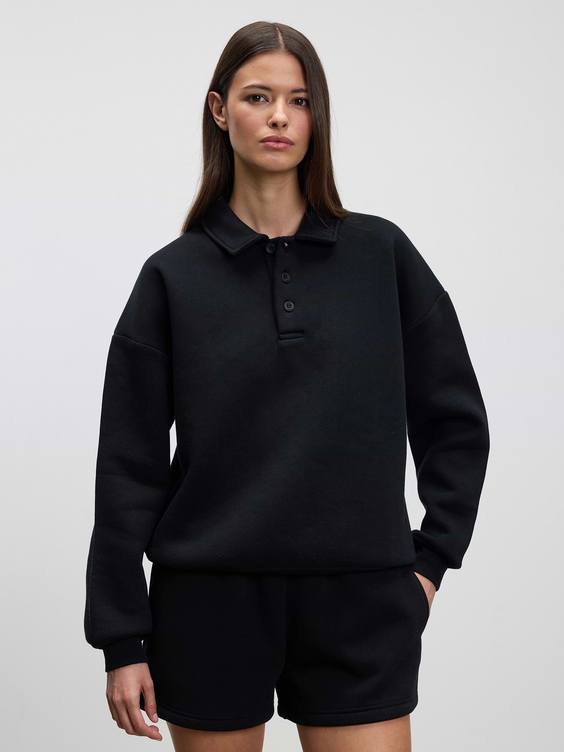 Womens Neoprene Long Sleeve Polo Shirt in Black