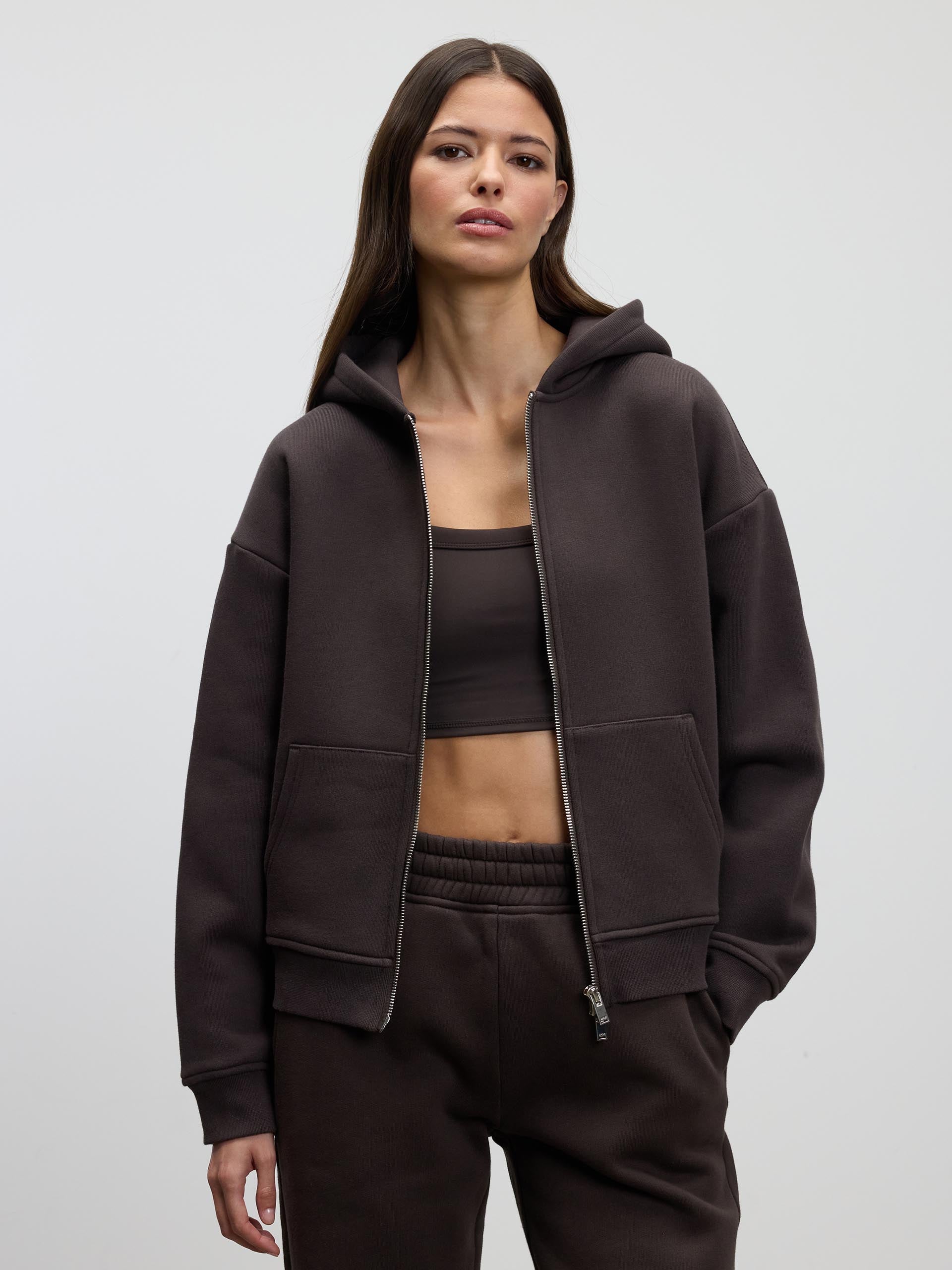 Womens Relaxed Zip Hoodie in Brown