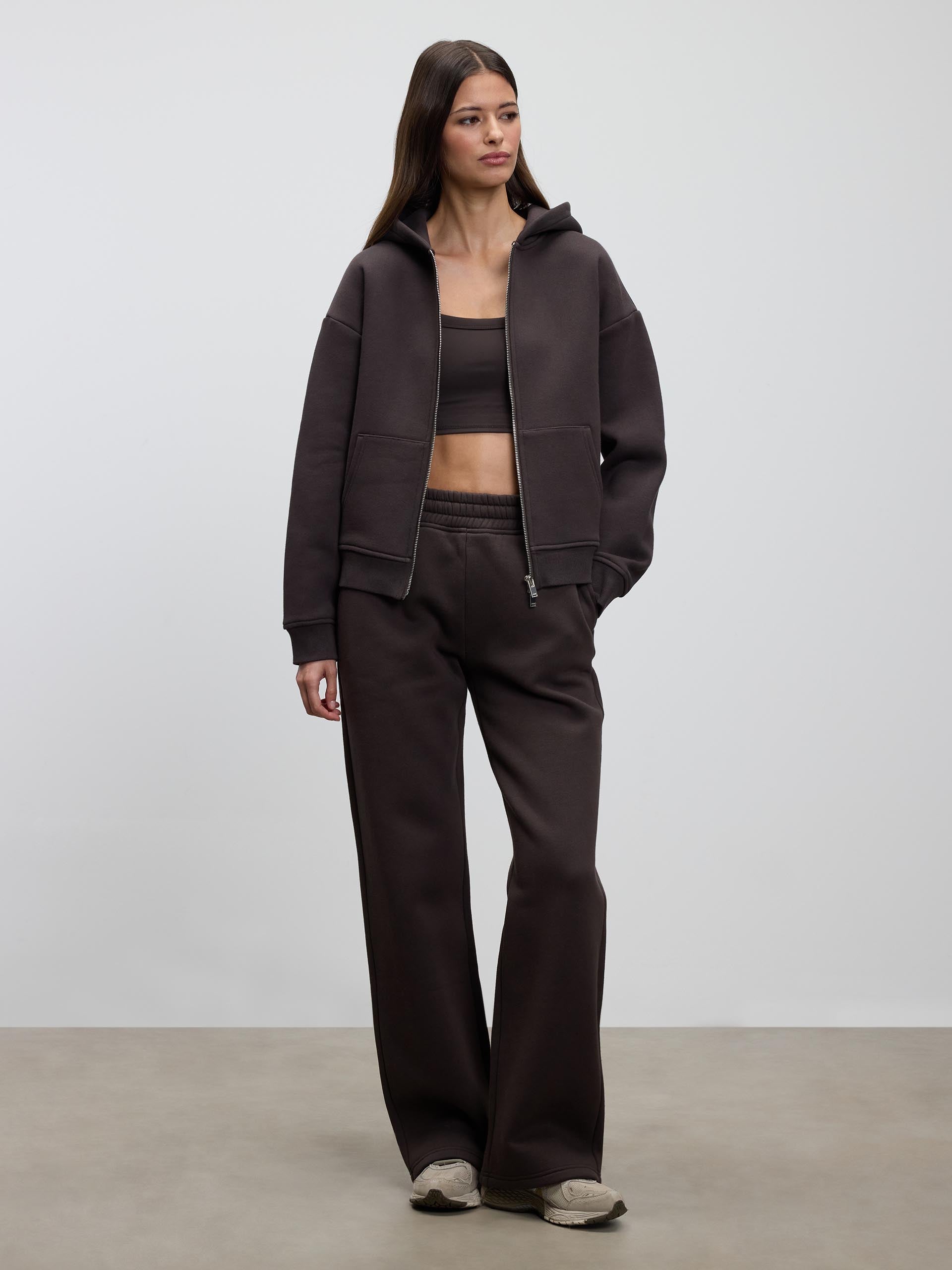 Womens Relaxed Zip Hoodie in Brown