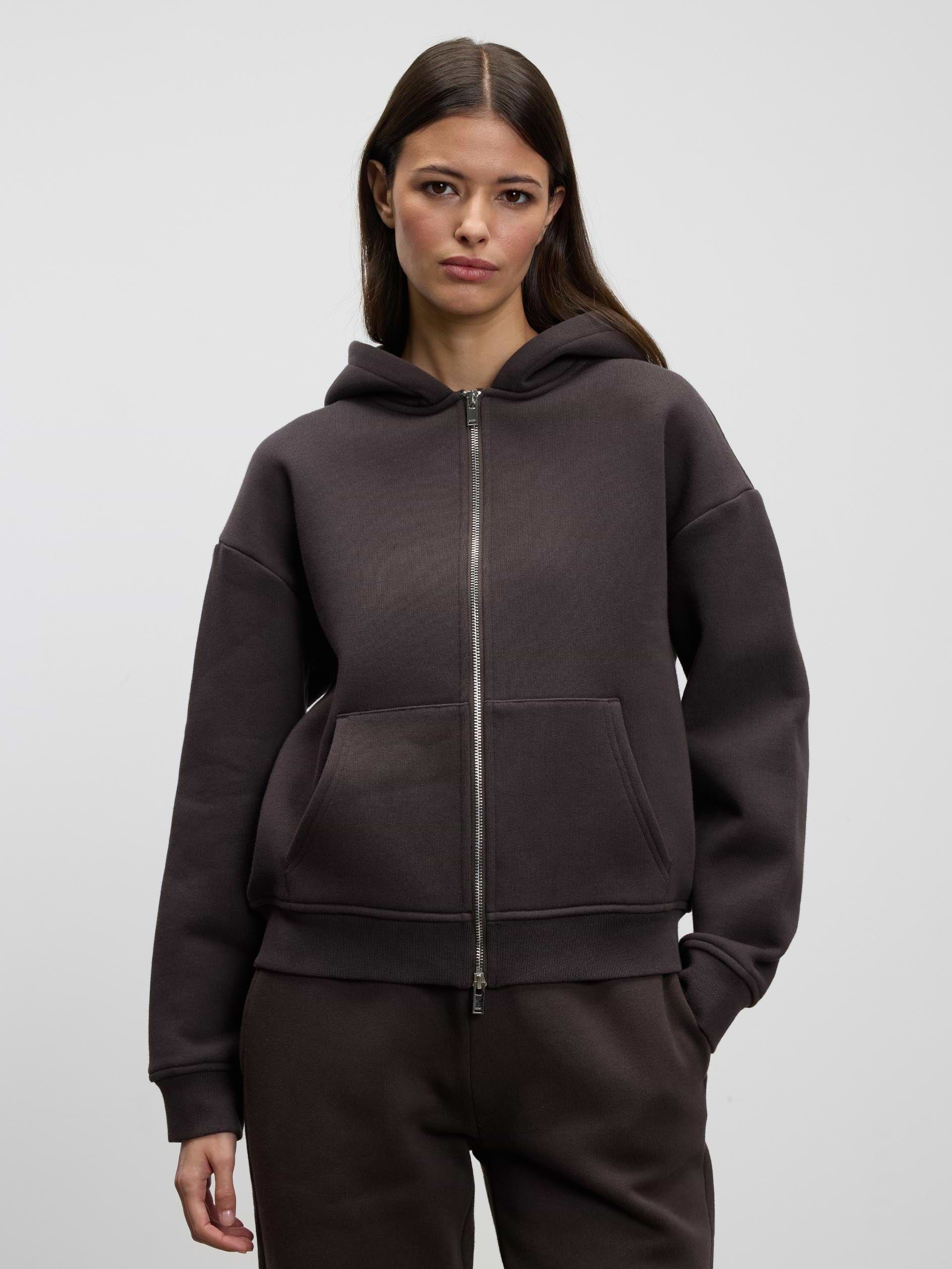 Womens Relaxed Zip Hoodie in Brown