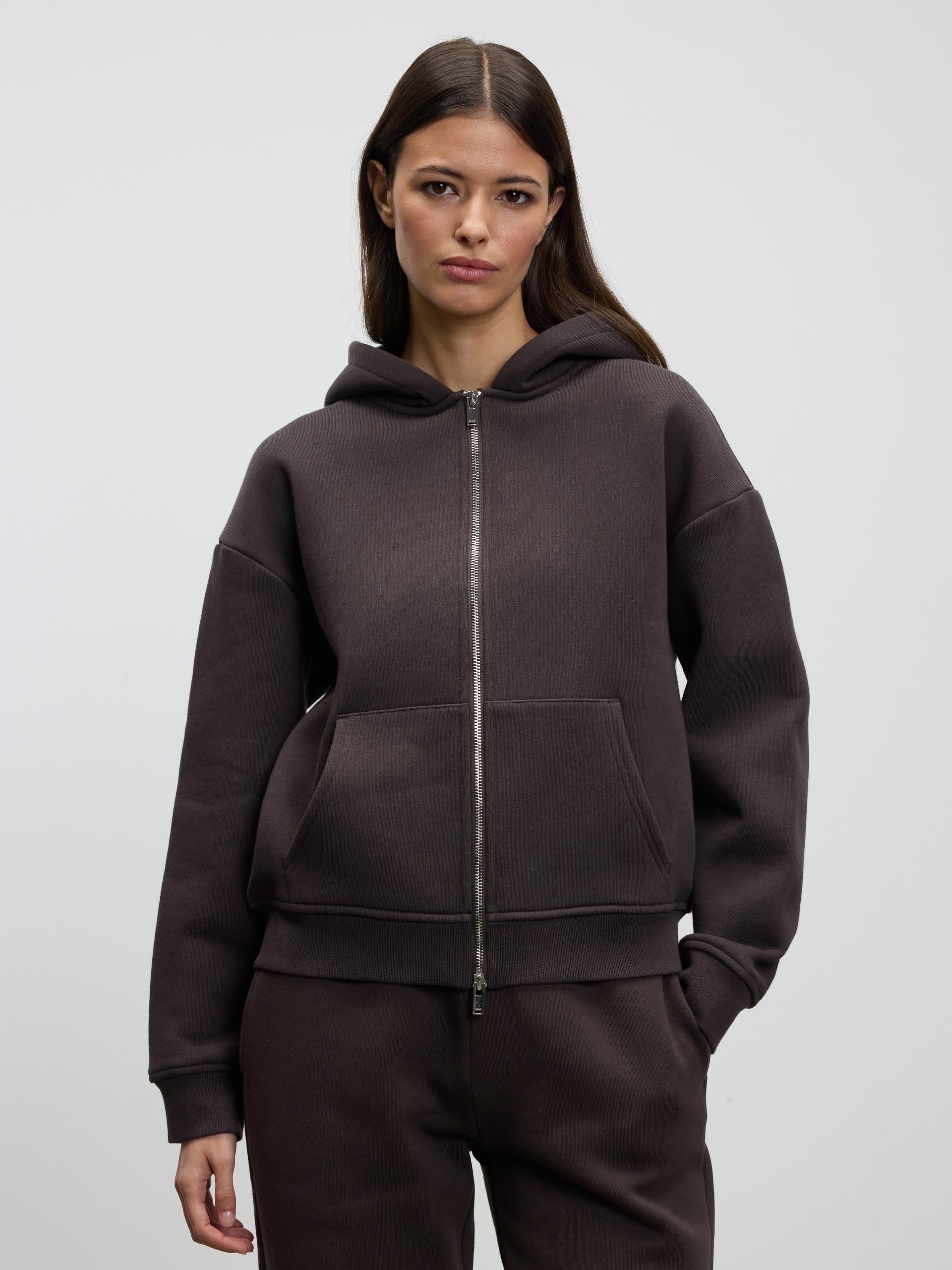 Womens Relaxed Zip Hoodie in Brown