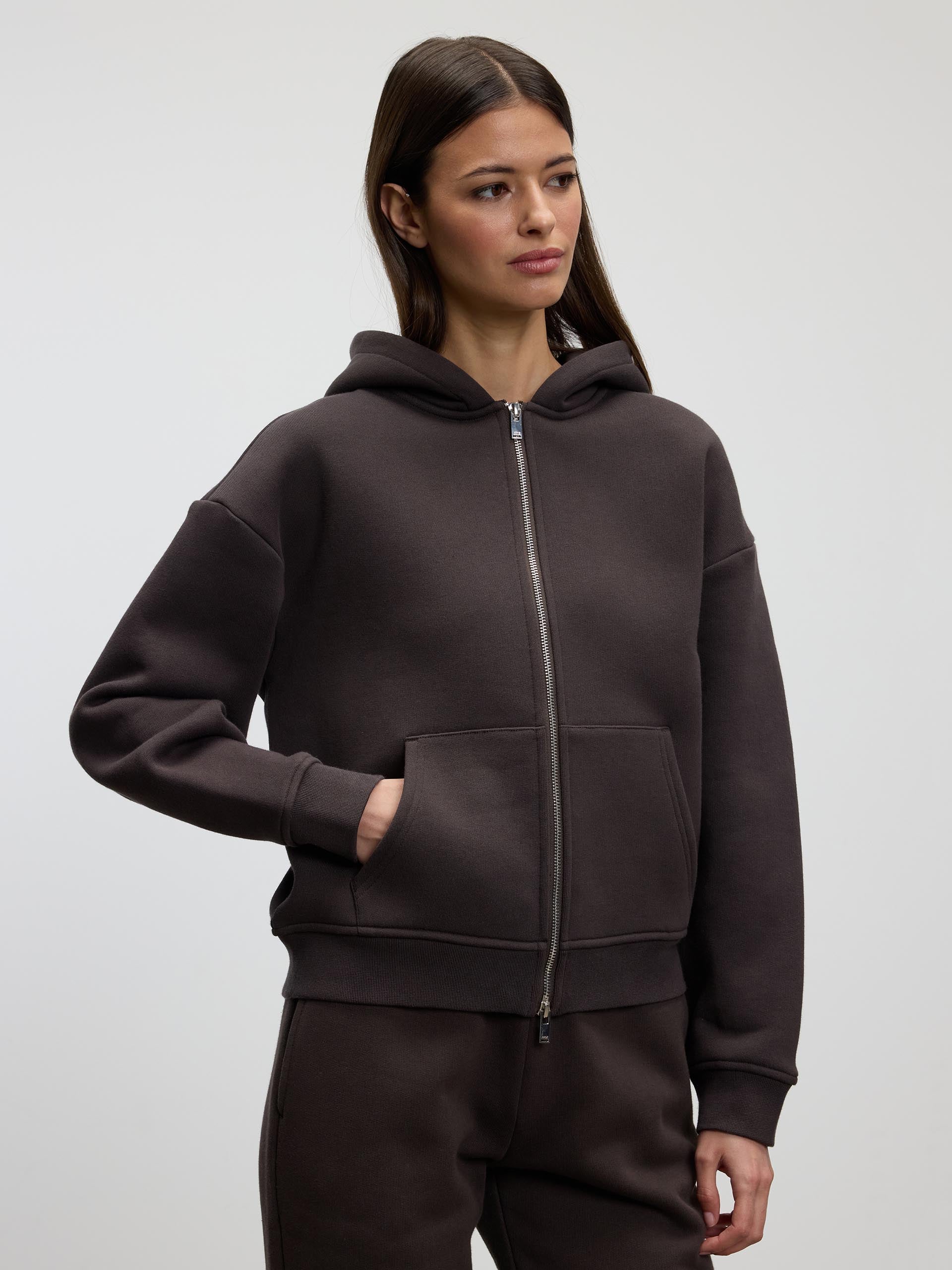 Womens Relaxed Zip Hoodie in Brown