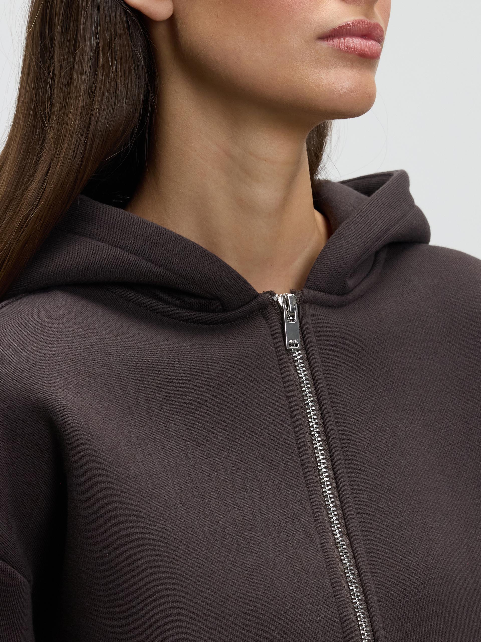 Womens Relaxed Zip Hoodie in Brown
