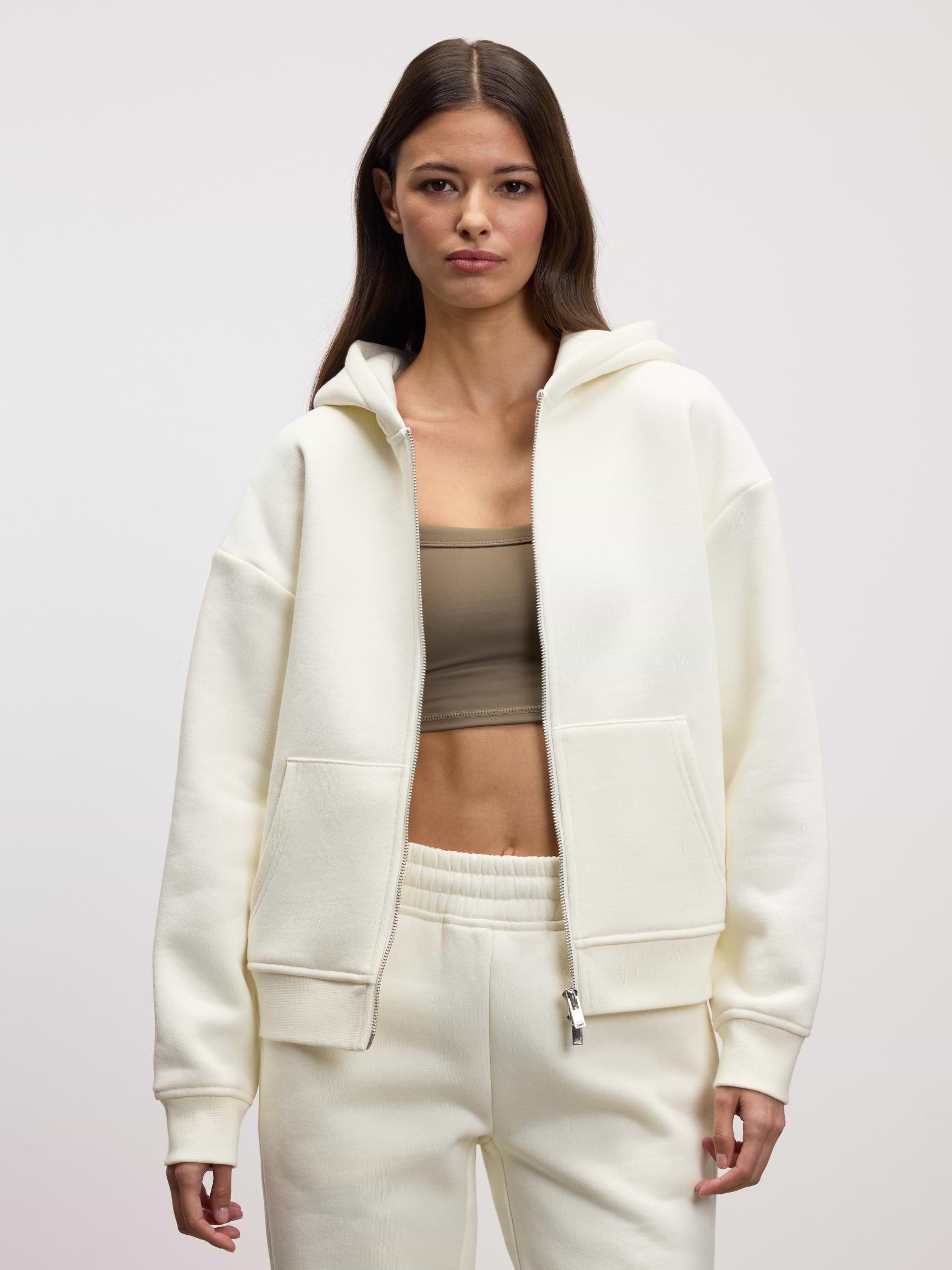 Womens Relaxed Zip Hoodie in Ecru