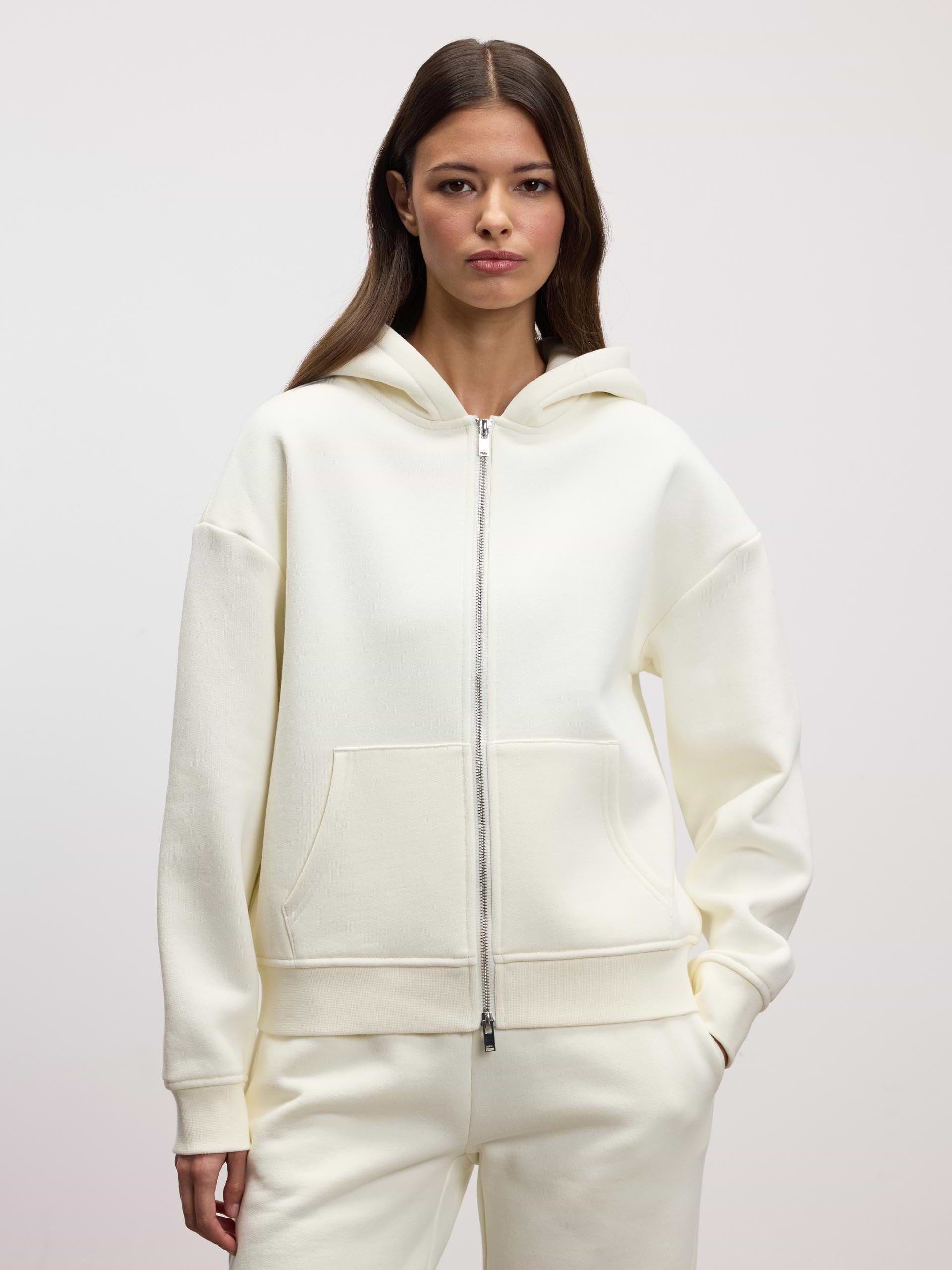 Womens Relaxed Zip Hoodie in Ecru