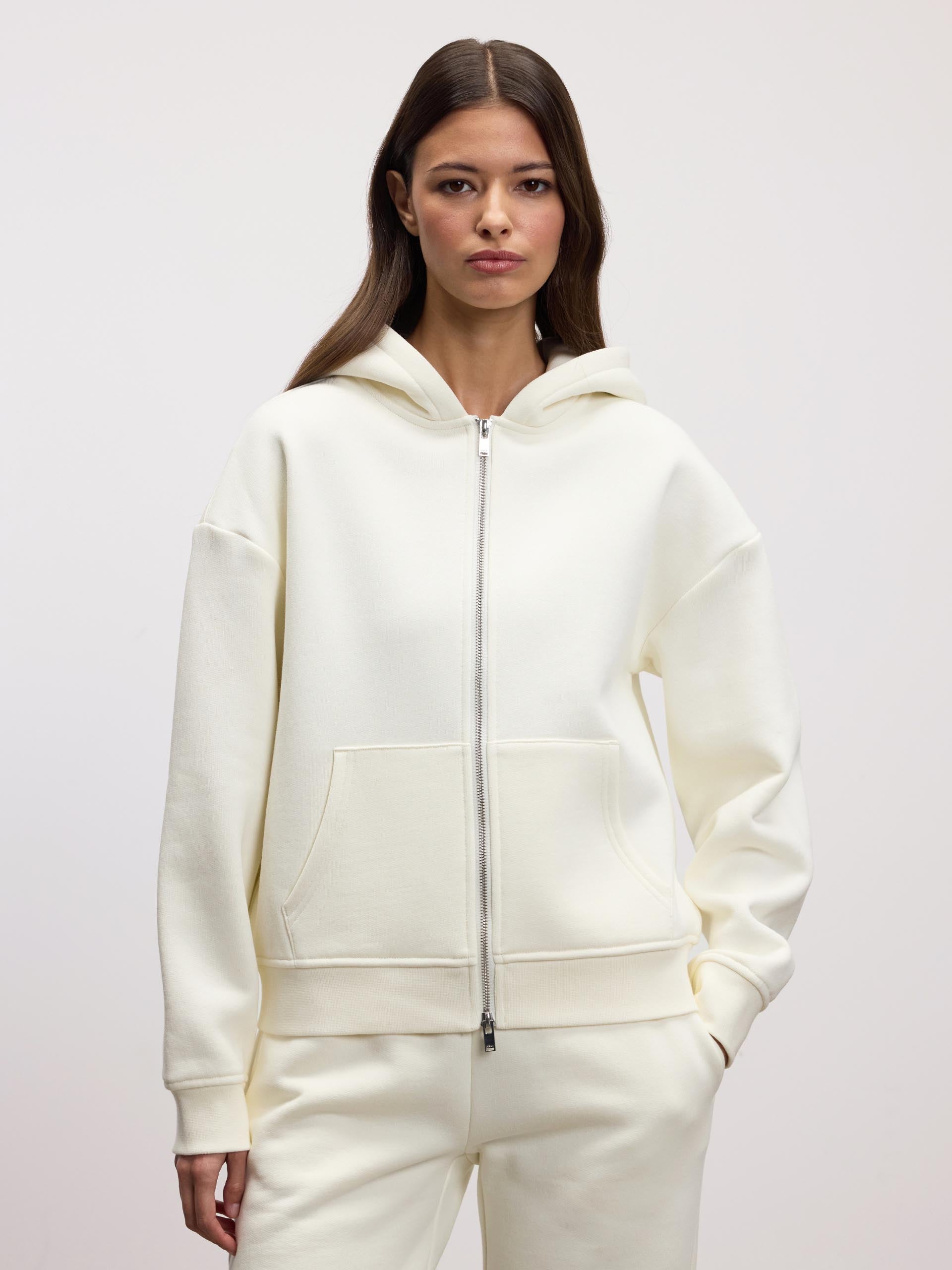 Womens Relaxed Zip Hoodie in Ecru