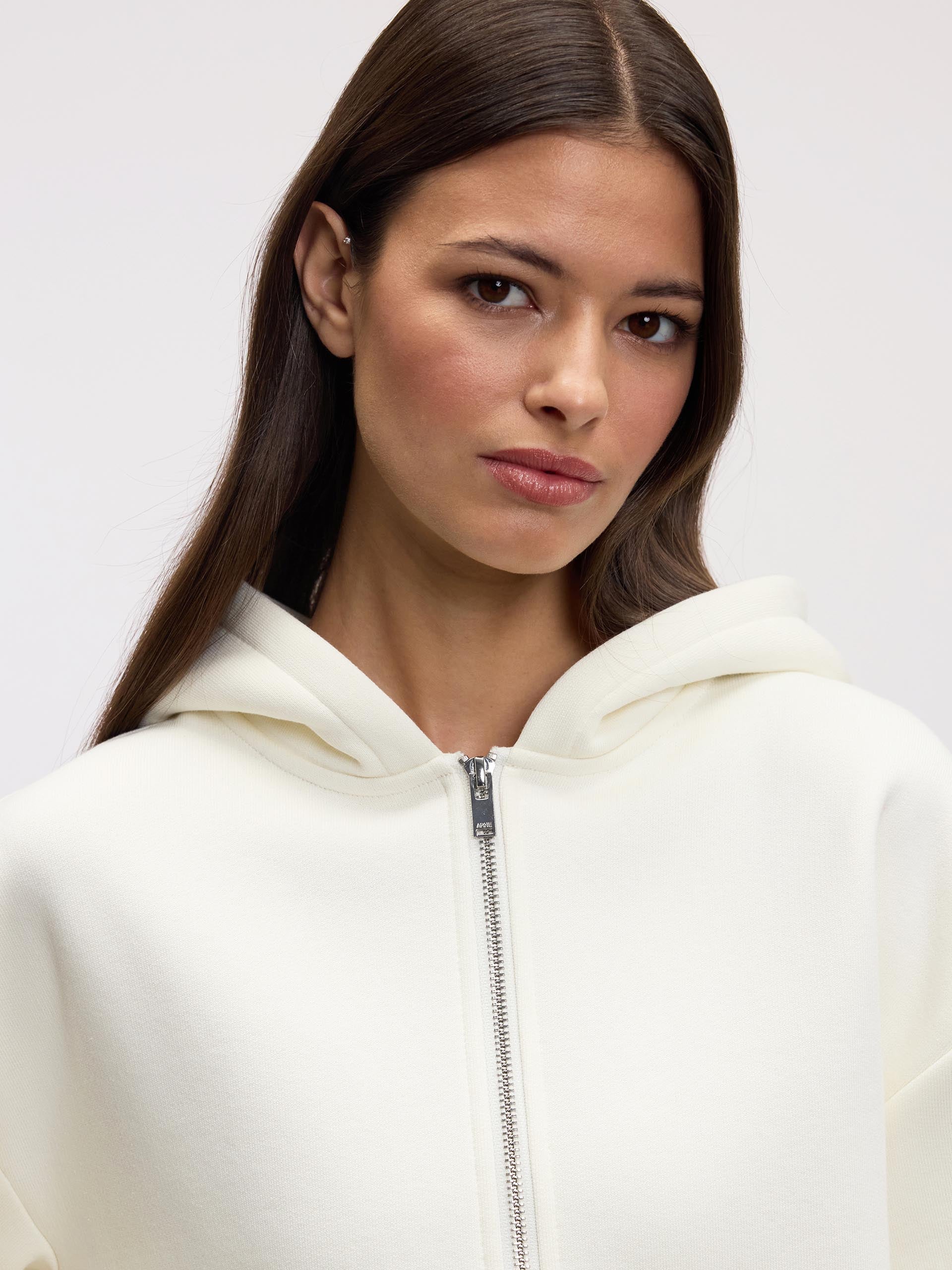 Womens Relaxed Zip Hoodie in Ecru